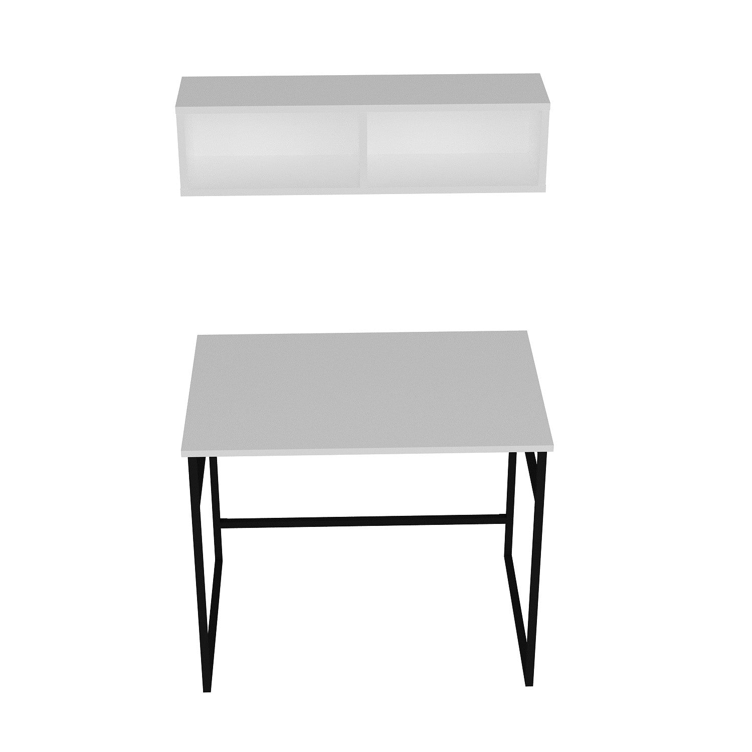 Secretária de Estudo/Escritório Moderna com Prateleira de Parede, Branca e Preta, 90 x 75 x 60 cm | Painel de Partículas 100% Revestido em Melamina, 18 mm de Espessura, Pernas de Metal Resistente | Design Elegante Inspirado em Hotel