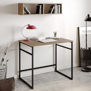 Secretária de Estudo/Escritório Industrial com Prateleira de Parede, Nogueira e Preto, 90 x 75 x 60 cm | Painel de Partículas 100% Revestido em Melamina, Pés de Metal | Elegante e Funcional para Espaços Modernos