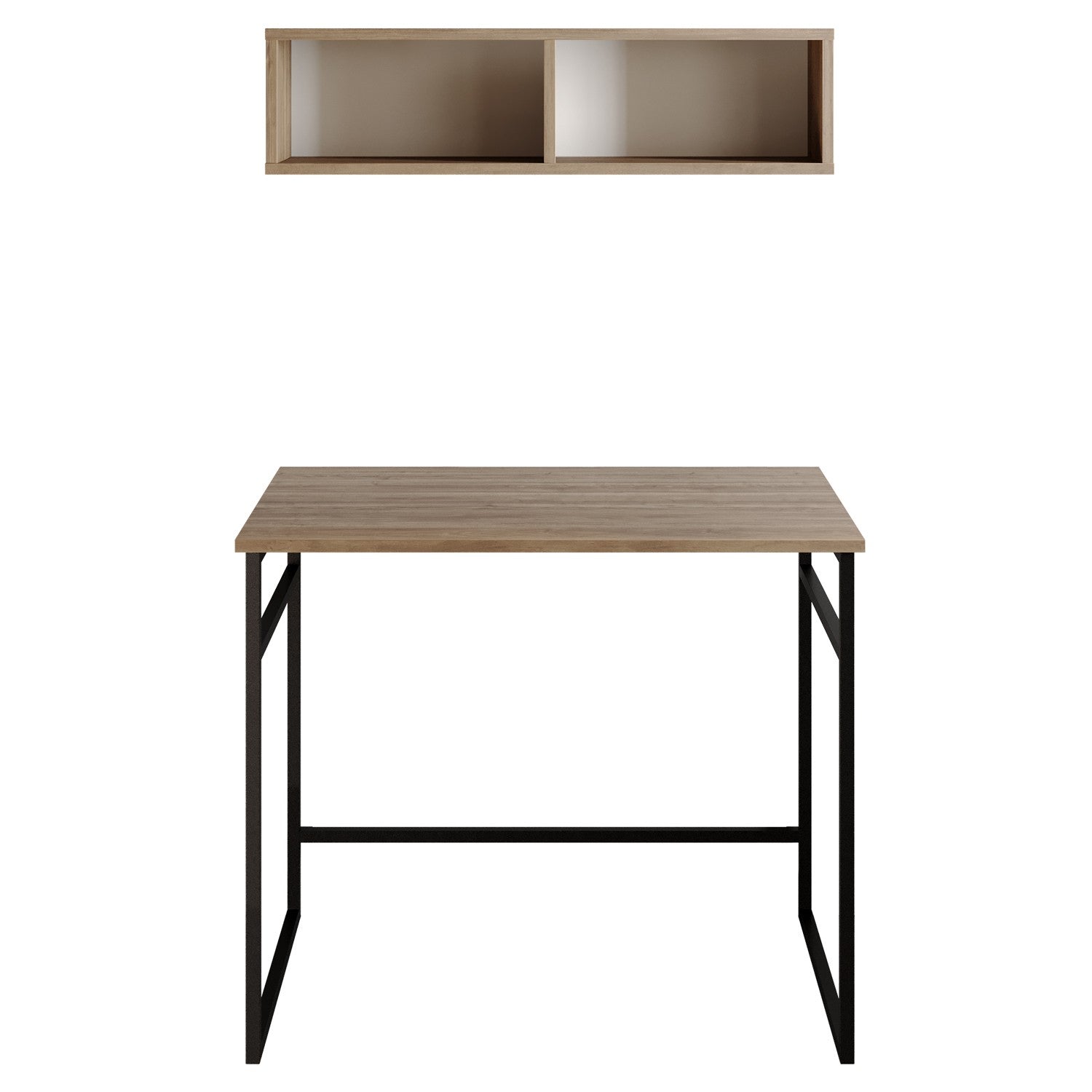 Secretária de Estudo/Escritório Industrial com Prateleira de Parede, Nogueira e Preto, 90 x 75 x 60 cm | Painel de Partículas 100% Revestido em Melamina, Pés de Metal | Elegante e Funcional para Espaços Modernos
