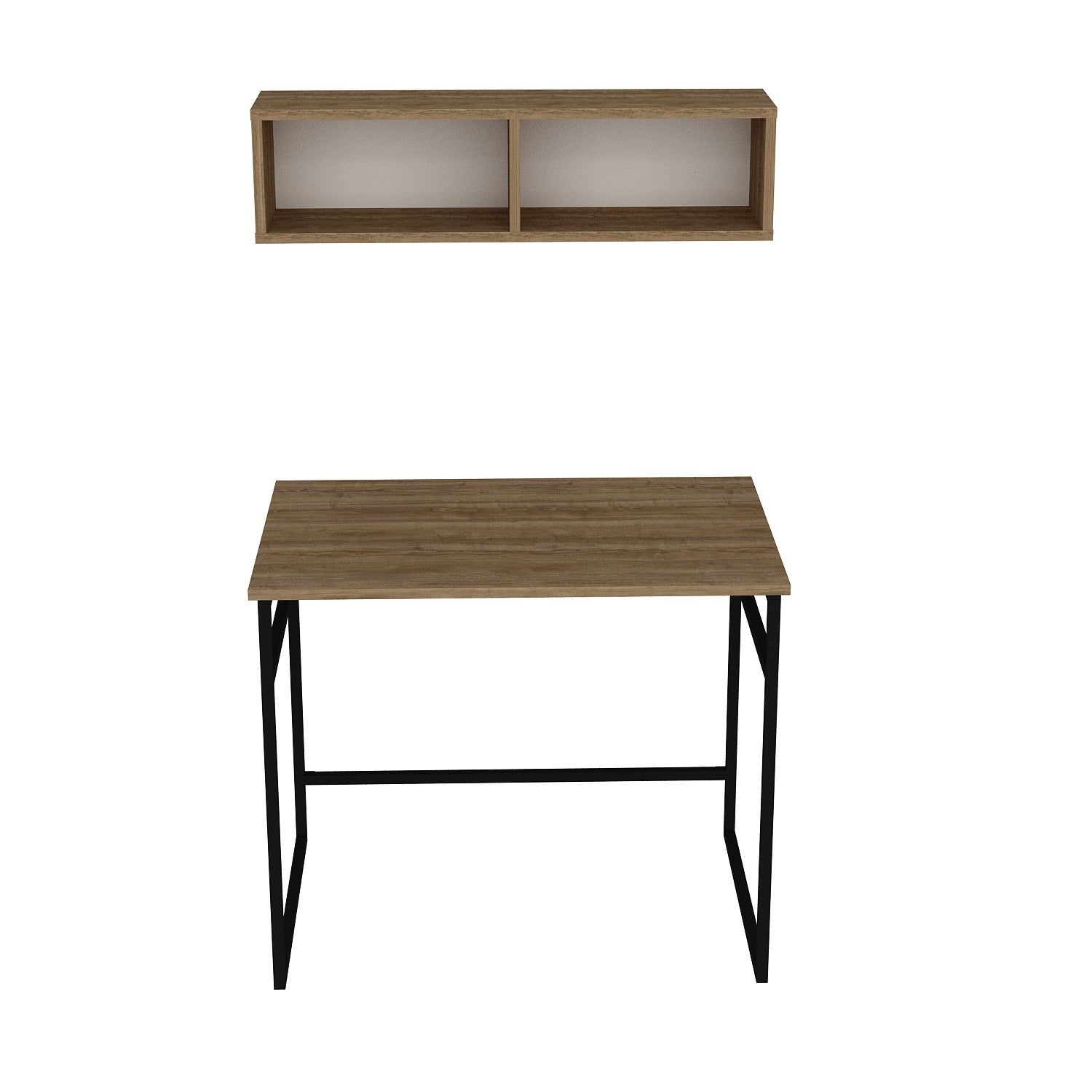 Secretária de Estudo/Escritório Industrial com Prateleira de Parede, Carvalho e Preto, 90 x 60 x 75 cm | Painel de Partículas 100% Revestido em Melamina, 18 mm de Espessura, Pernas de Metal Resistente | Perfeita para Escritórios Domésticos Modernos