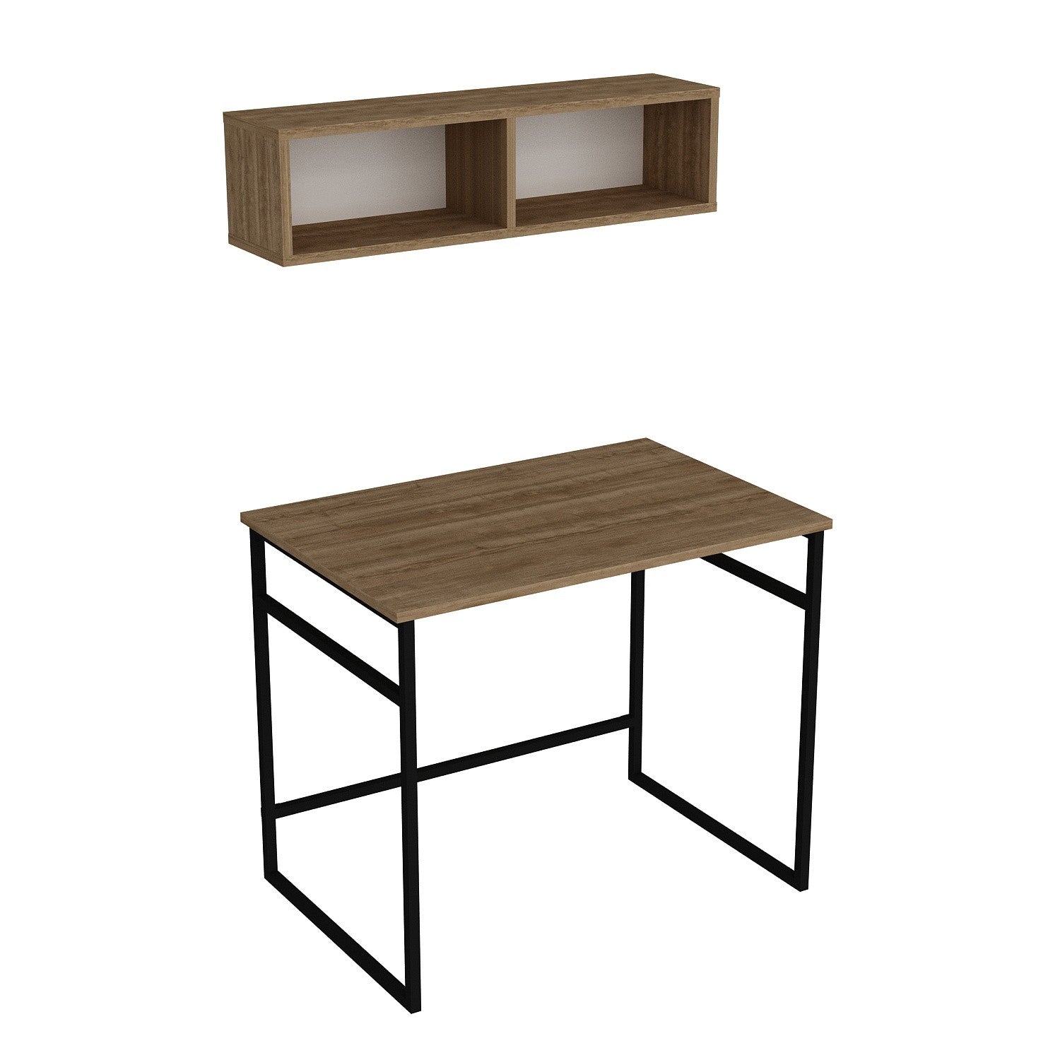 Secretária de Estudo/Escritório Industrial com Prateleira de Parede, Carvalho e Preto, 90 x 60 x 75 cm | Painel de Partículas 100% Revestido em Melamina, 18 mm de Espessura, Pernas de Metal Resistente | Perfeita para Escritórios Domésticos Modernos