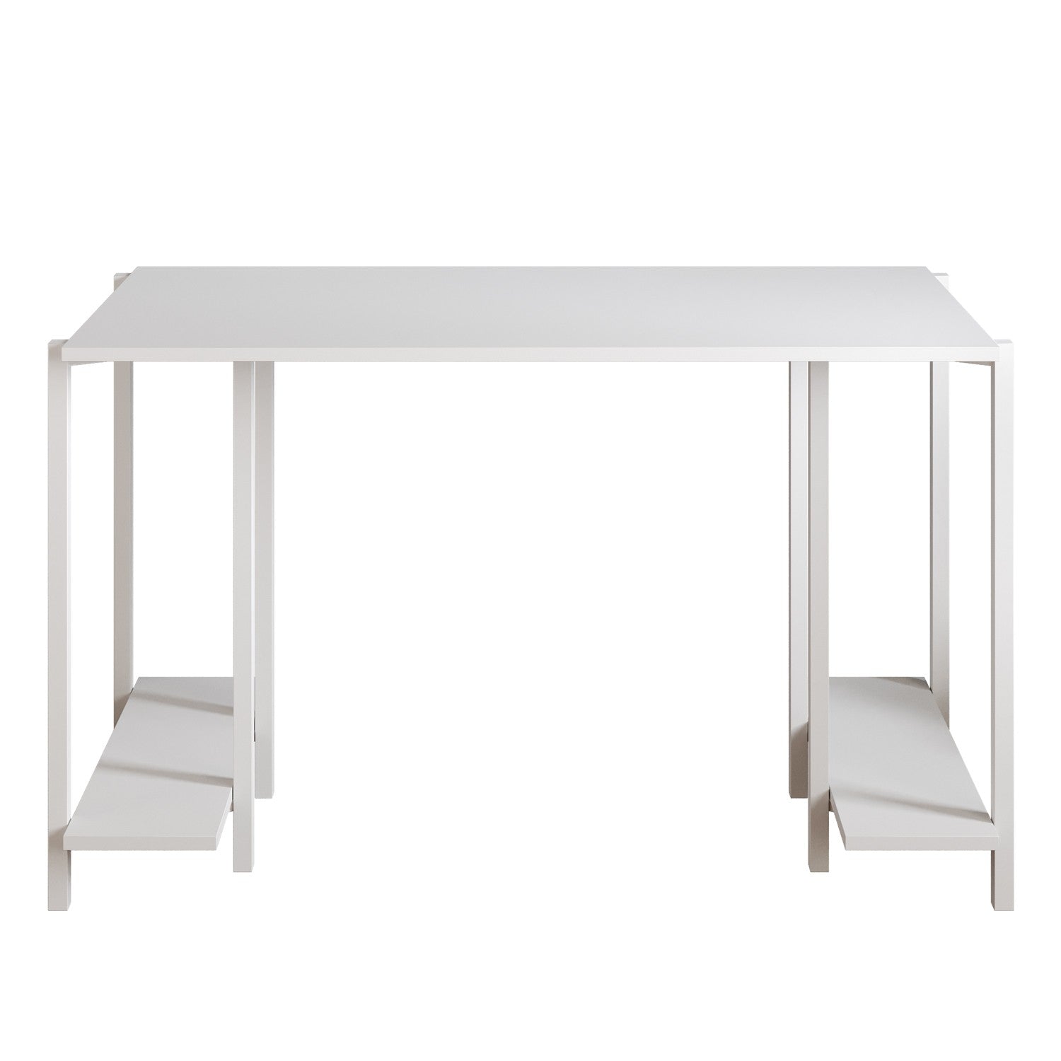 Secretária de Estudo/Escritório Escandinava, Branca, 125 x 60 x 73,8 cm | Painel de Partículas 100% Revestido em Melamina, 18 mm de Espessura, Pés de Metal, 2 Prateleiras Externas | Elegante e Funcional