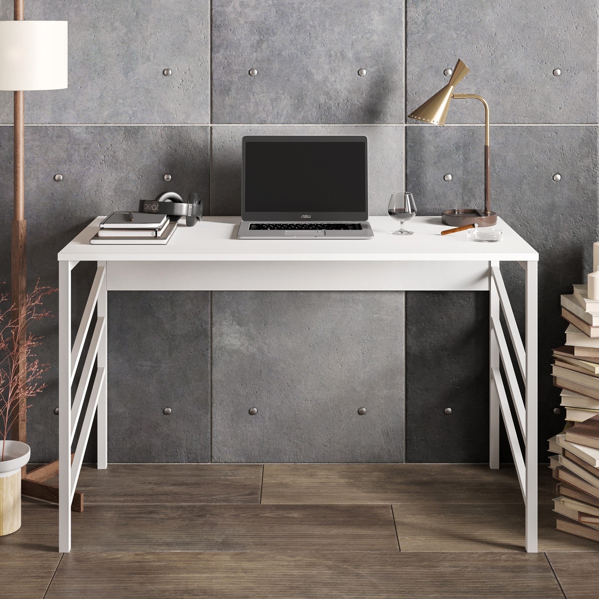 Secretária de Estudo/Escritório Escandinava, Branca, 120 x 60 x 75 cm | Painel de Partículas 100% Revestido em Melamina, 18 mm de Espessura, Pernas de Metal Resistente | Perfeita para Casa e Escritório Modernos