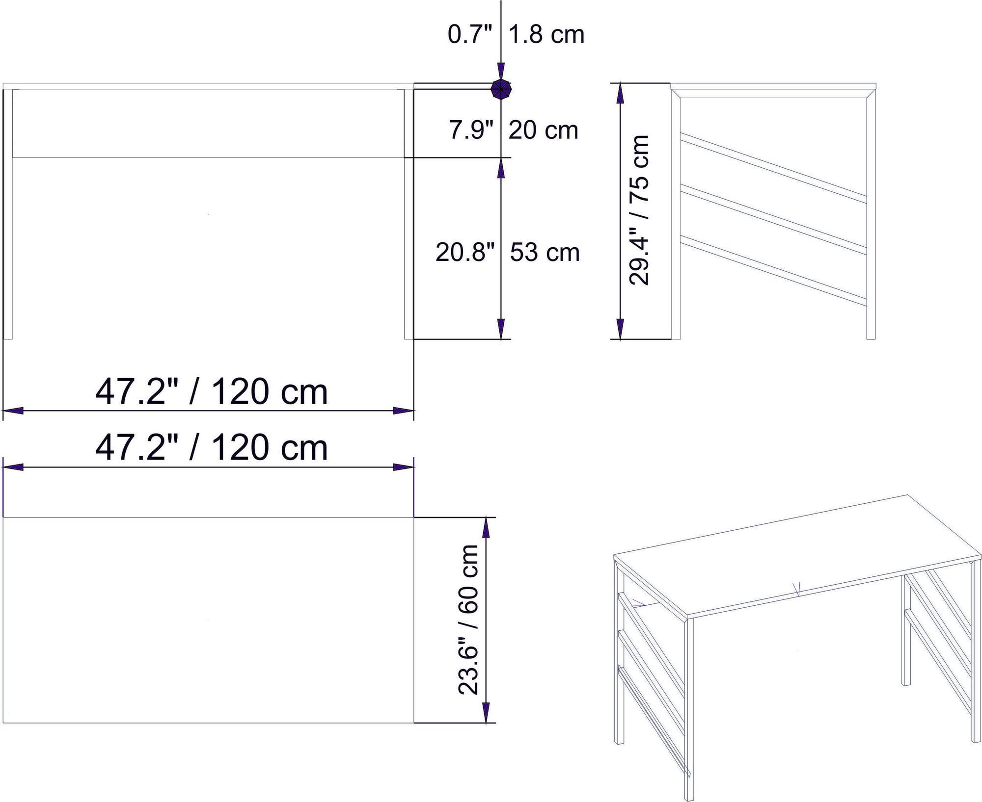 Secretária de Estudo/Escritório Industrial, Nogueira e Preto, 120 x 75 x 60 cm | Painel de Partículas 100% Revestido em Melamina, 18 mm de Espessura, Pernas de Metal Resistente | Perfeita para Hotéis Modernos e Escritórios Domésticos