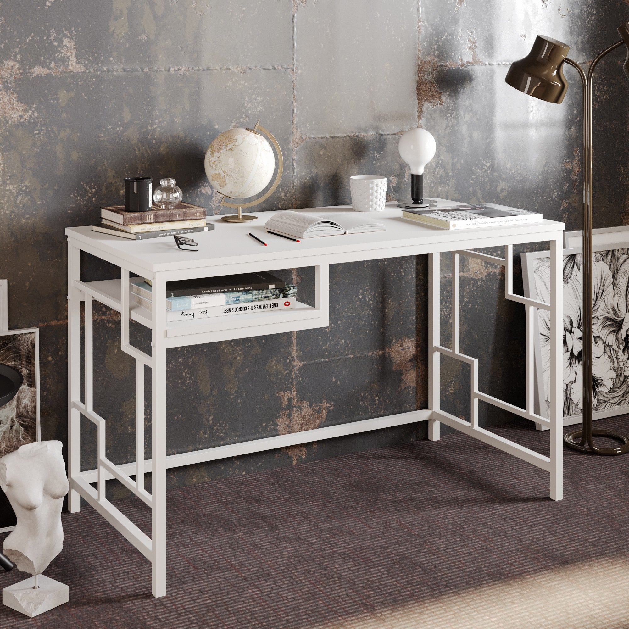 Secretária de Estudo/Escritório Escandinava, Branca, 120 x 60 x 75 cm | Painel de Partículas 100% Revestido em Melamina, 18 mm de Espessura, Pernas de Metal Resistente | Perfeita para Casa e Escritório Modernos
