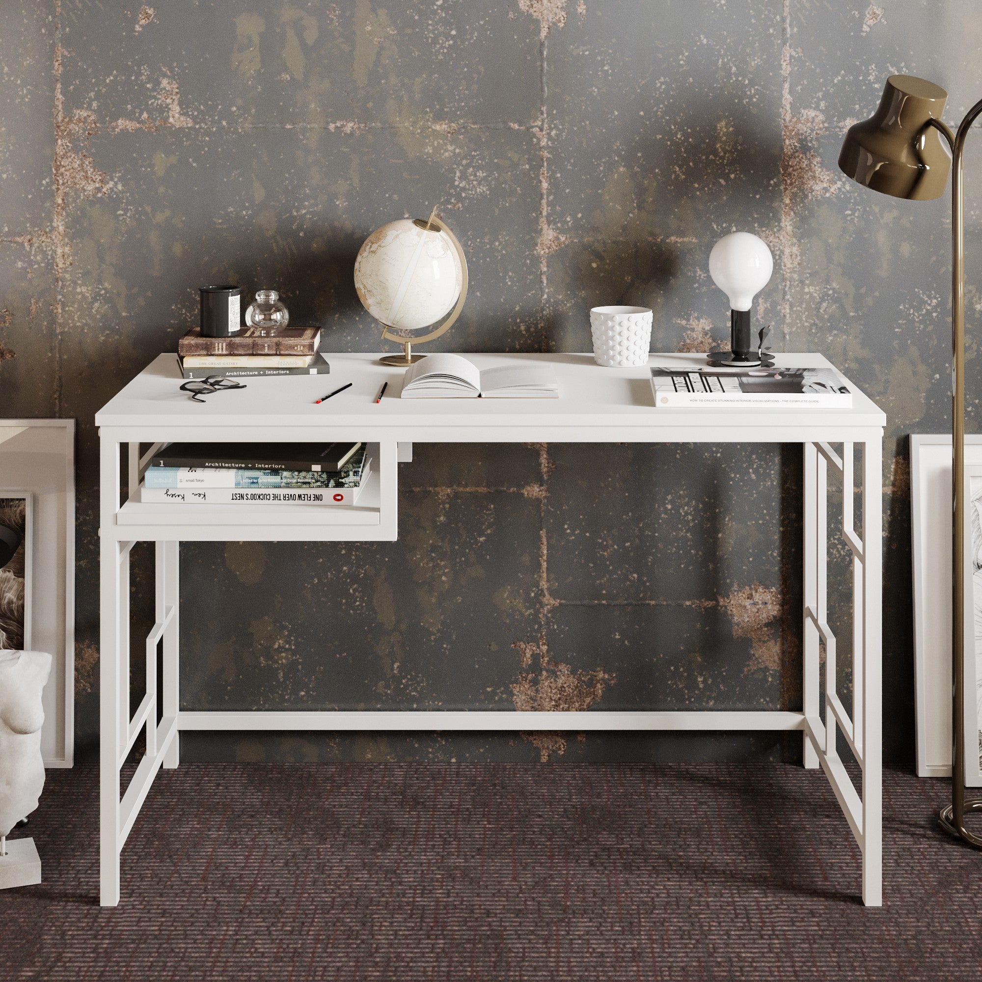 Secretária de Estudo/Escritório Escandinava, Branca, 120 x 60 x 75 cm | Painel de Partículas 100% Revestido em Melamina, 18 mm de Espessura, Pernas de Metal Resistente | Perfeita para Casa e Escritório Modernos
