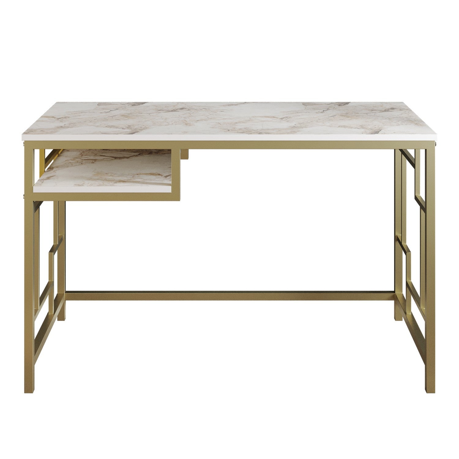 Secretária de Estudo/Escritório Moderna com Pés de Metal, Dourado e Branco, 120 x 75 x 60 cm | Painel de Partículas 100% Revestido em Melamina, 18 mm de Espessura | Design Elegante e Glamouroso para Escritório em Casa