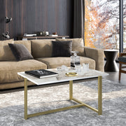 Mesa de Centro Glamourosa, Dourado e Branco, 92 x 64 x 45 cm | Painel de partículas 100% revestido em melamina, 18 mm de espessura, pernas de metal resistentes | Design elegante para espaços modernos