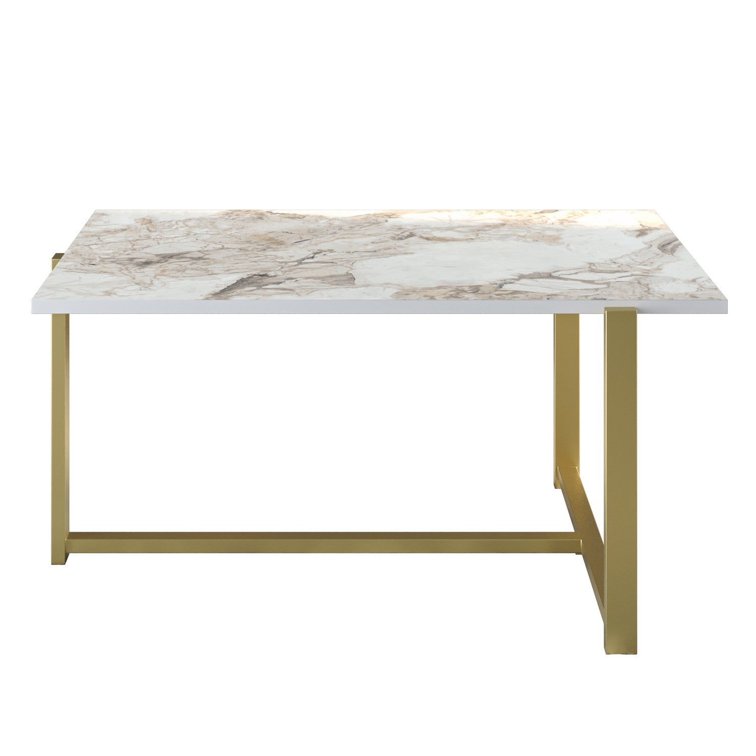 Mesa de Centro Glamourosa, Dourado e Branco, 92 x 64 x 45 cm | Painel de partículas 100% revestido em melamina, 18 mm de espessura, pernas de metal resistentes | Design elegante para espaços modernos