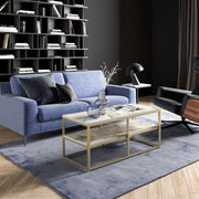 Mesa de Centro Moderna Glamour, Dourada e Branca, 110,4 x 52 x 47 cm | Painel de partículas 100% revestido em melamina, 18 mm de espessura, pernas de metal resistentes | Design elegante e funcional