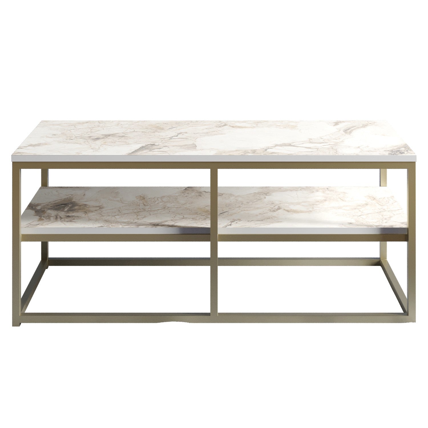 Mesa de Centro Moderna Glamour, Dourada e Branca, 110,4 x 52 x 47 cm | Painel de partículas 100% revestido em melamina, 18 mm de espessura, pernas de metal resistentes | Design elegante e funcional