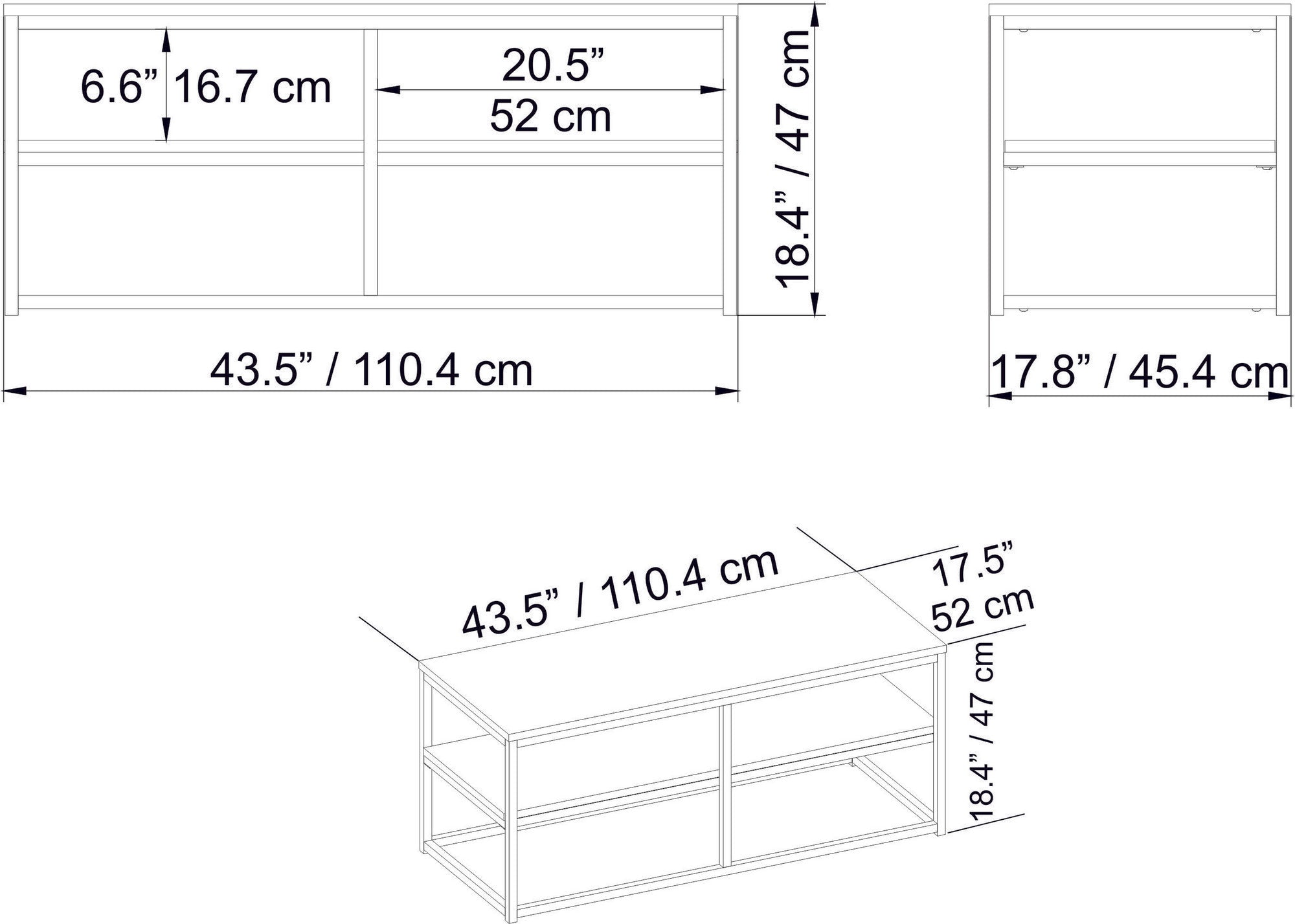 Mesa de Centro Moderna Glamour, Dourada e Branca, 110,4 x 52 x 47 cm | Painel de partículas 100% revestido em melamina, 18 mm de espessura, pernas de metal resistentes | Design elegante e funcional
