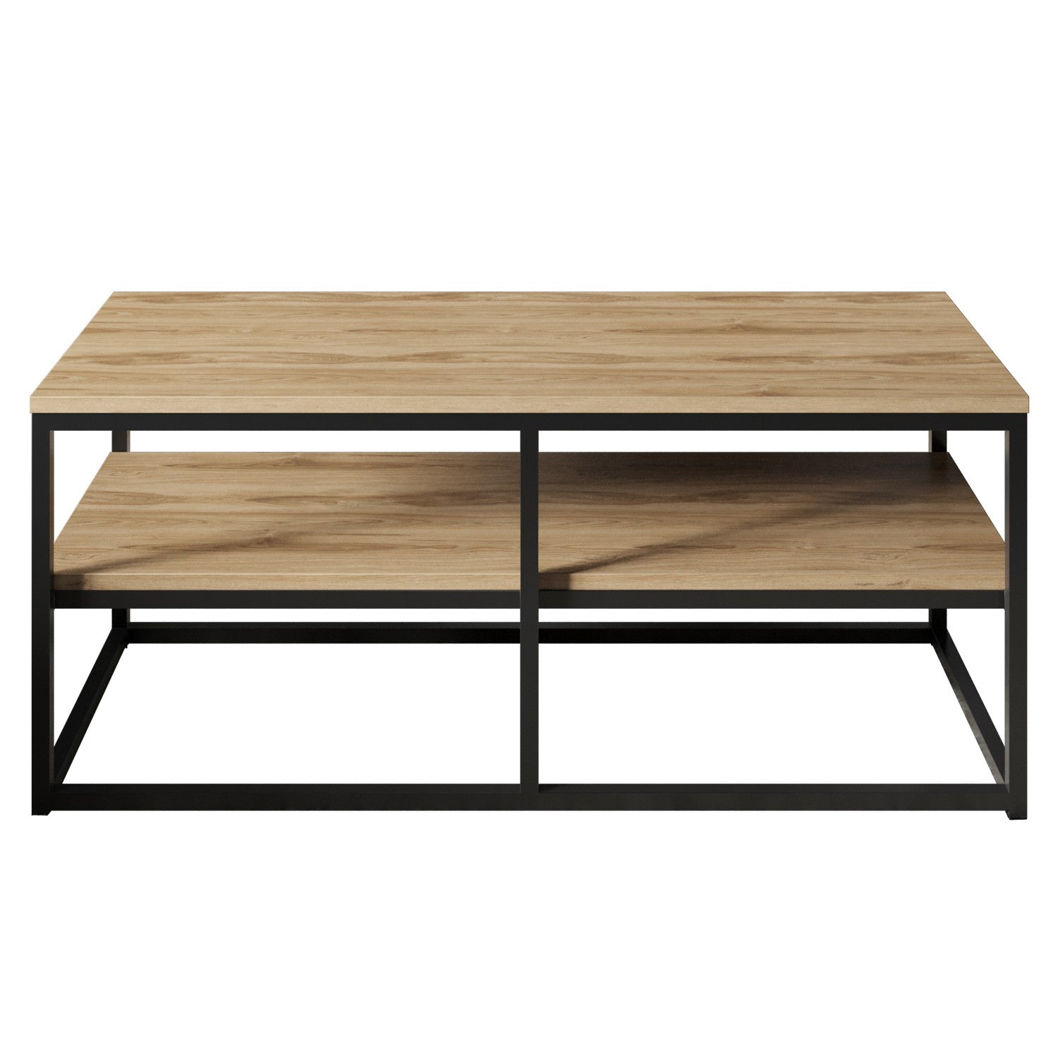Mesa de Centro Industrial, Nogueira e Preto, 110,4 x 52 x 47 cm | Painel de Partículas 100% Revestido em Melamina, 18 mm de Espessura, Pernas de Metal Resistente | Design Elegante e Funcional