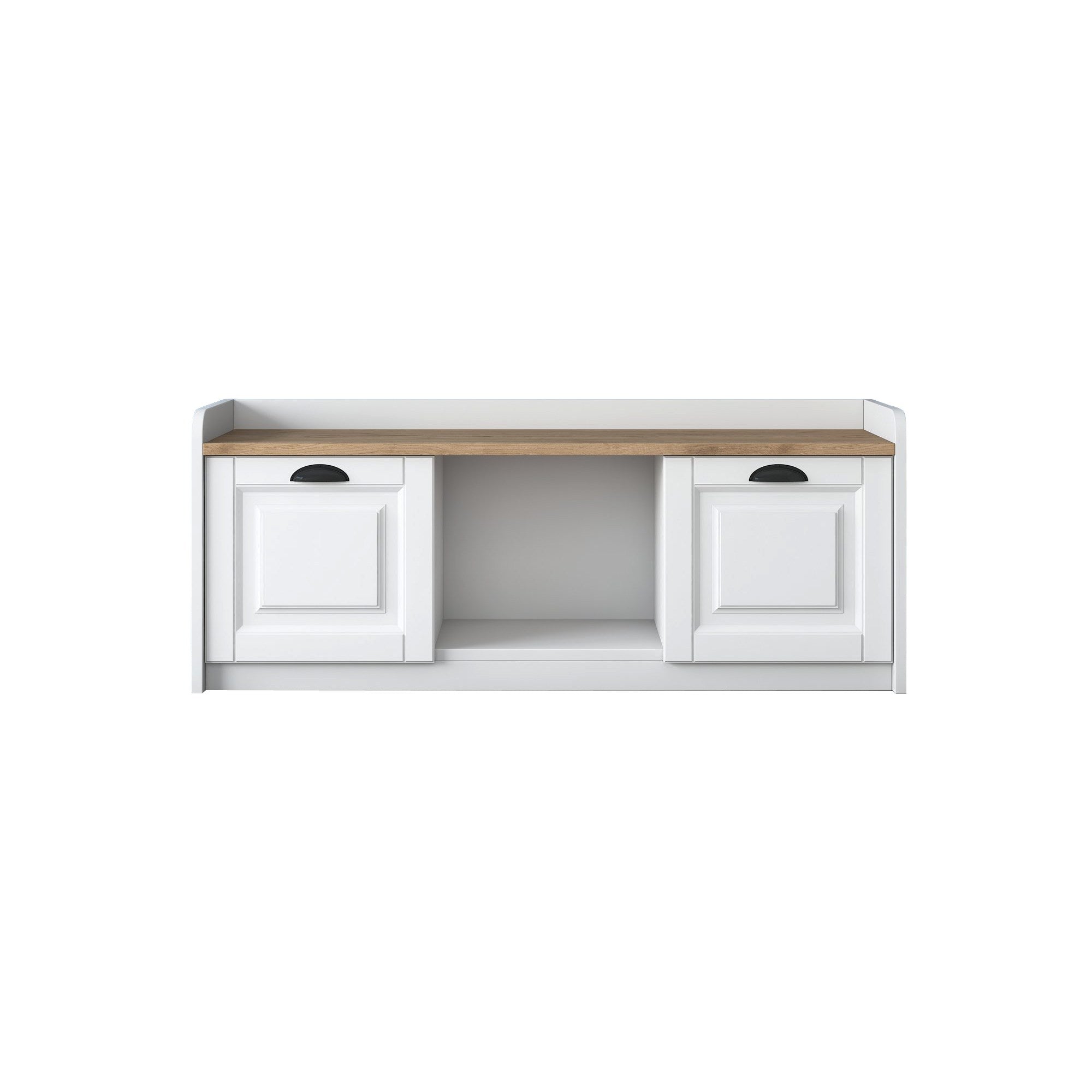 Sapateira moderna, branca e nogueira, 120 x 45 x 40 cm | Painel de partículas 100% revestido em melamina, portas em MDF de membrana | Amplo espaço de armazenamento com várias prateleiras
