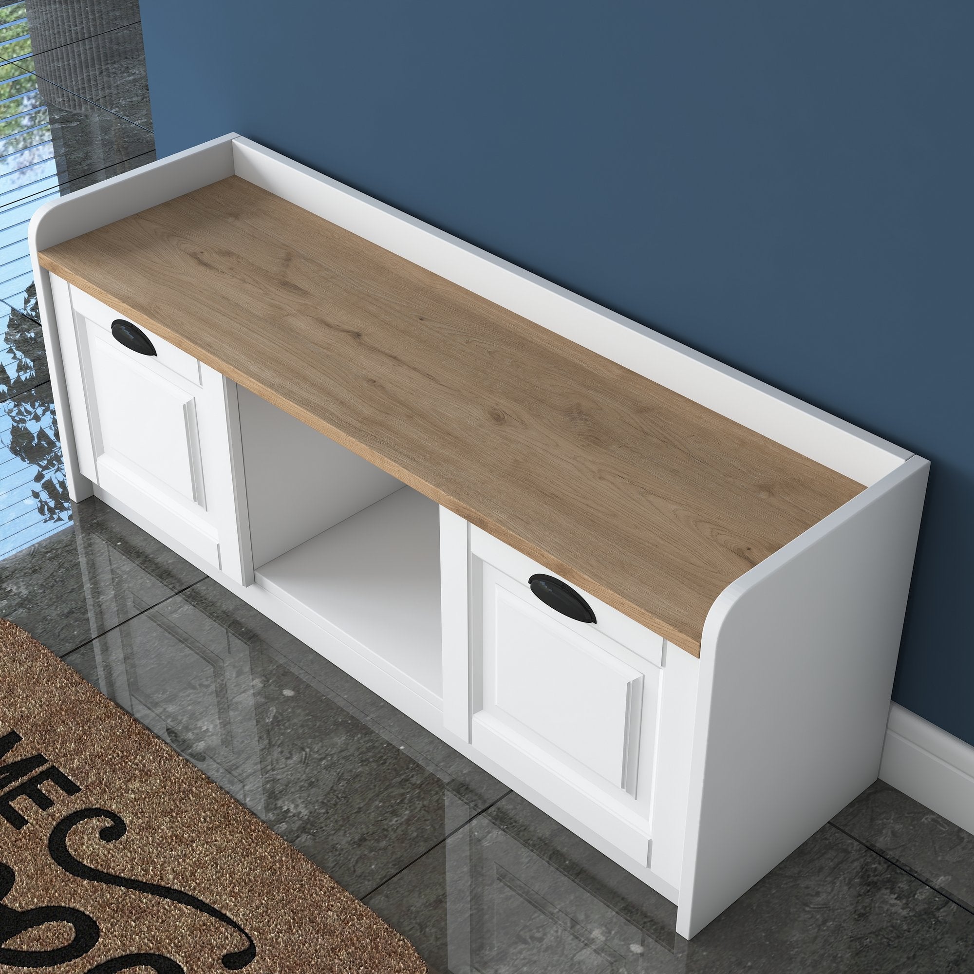 Sapateira moderna, branca e nogueira, 120 x 45 x 40 cm | Painel de partículas 100% revestido em melamina, portas em MDF de membrana | Amplo espaço de armazenamento com várias prateleiras