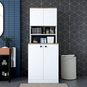 Armário moderno para máquina de lavar, branco e nogueira, 70 cm x 183,6 cm x 72,5 cm | 100% revestido em melamina, 18 mm de espessura | Montável na parede, com várias prateleiras, solução de armazenamento elegante