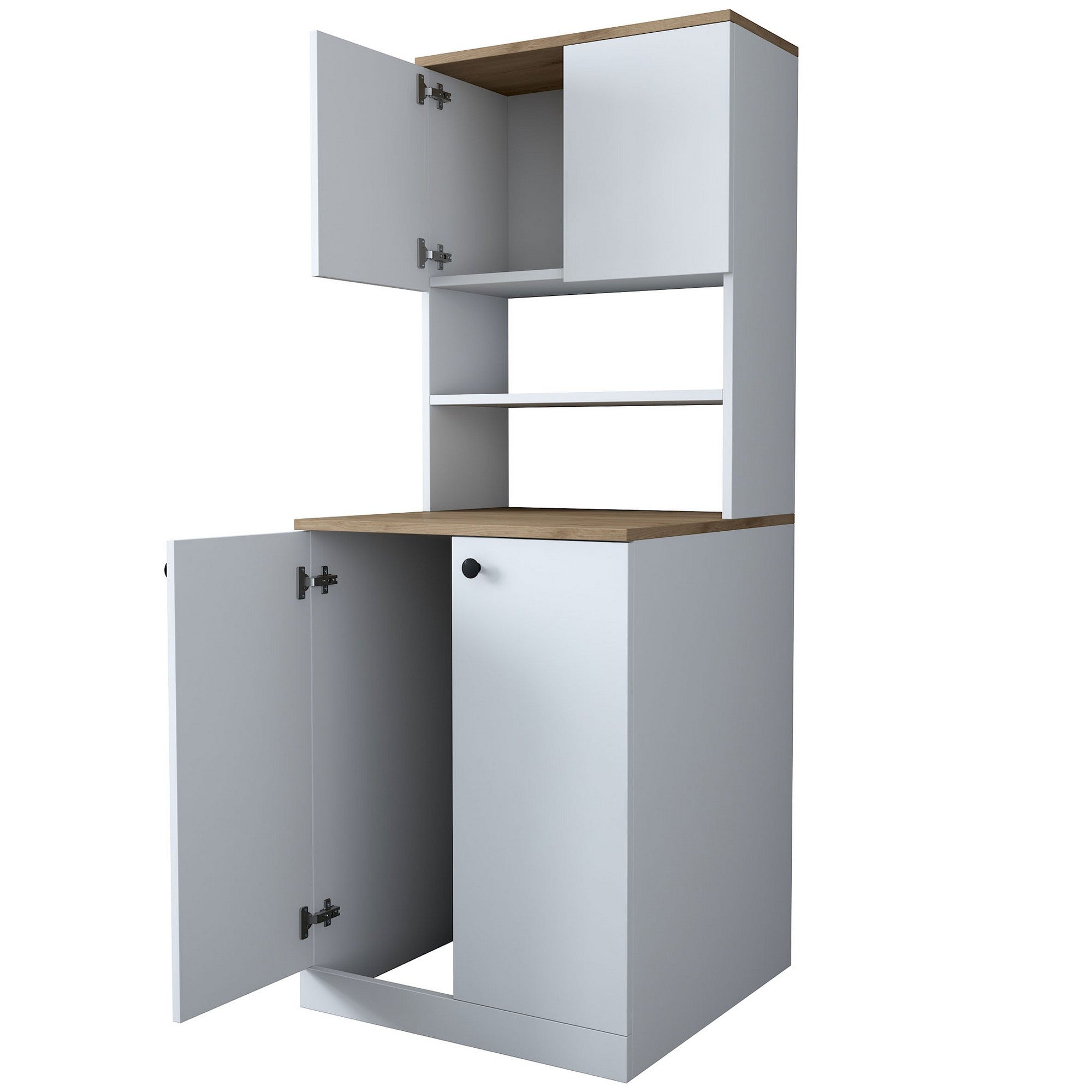 Armário moderno para máquina de lavar, branco e nogueira, 70 cm x 183,6 cm x 72,5 cm | 100% revestido em melamina, 18 mm de espessura | Montável na parede, com várias prateleiras, solução de armazenamento elegante