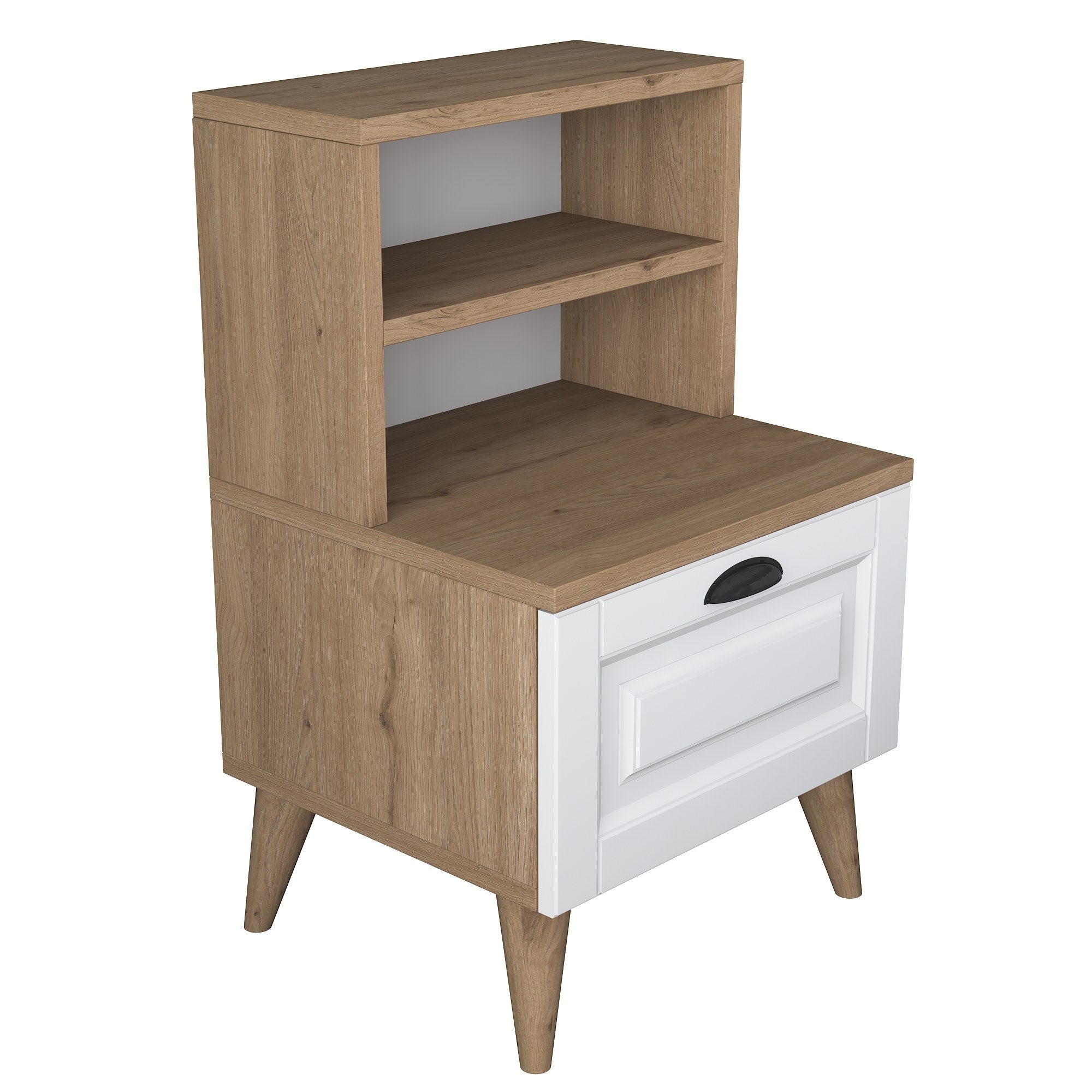 Mesa de Cabeceira Moderna com 1 Gaveta, Nogueira e Branco, 45 x 74,4 x 40 cm | Painel de Partículas 100% Revestido com Melamina, 18 mm de Espessura | Design Escandinavo Elegante para Casa e Hotel