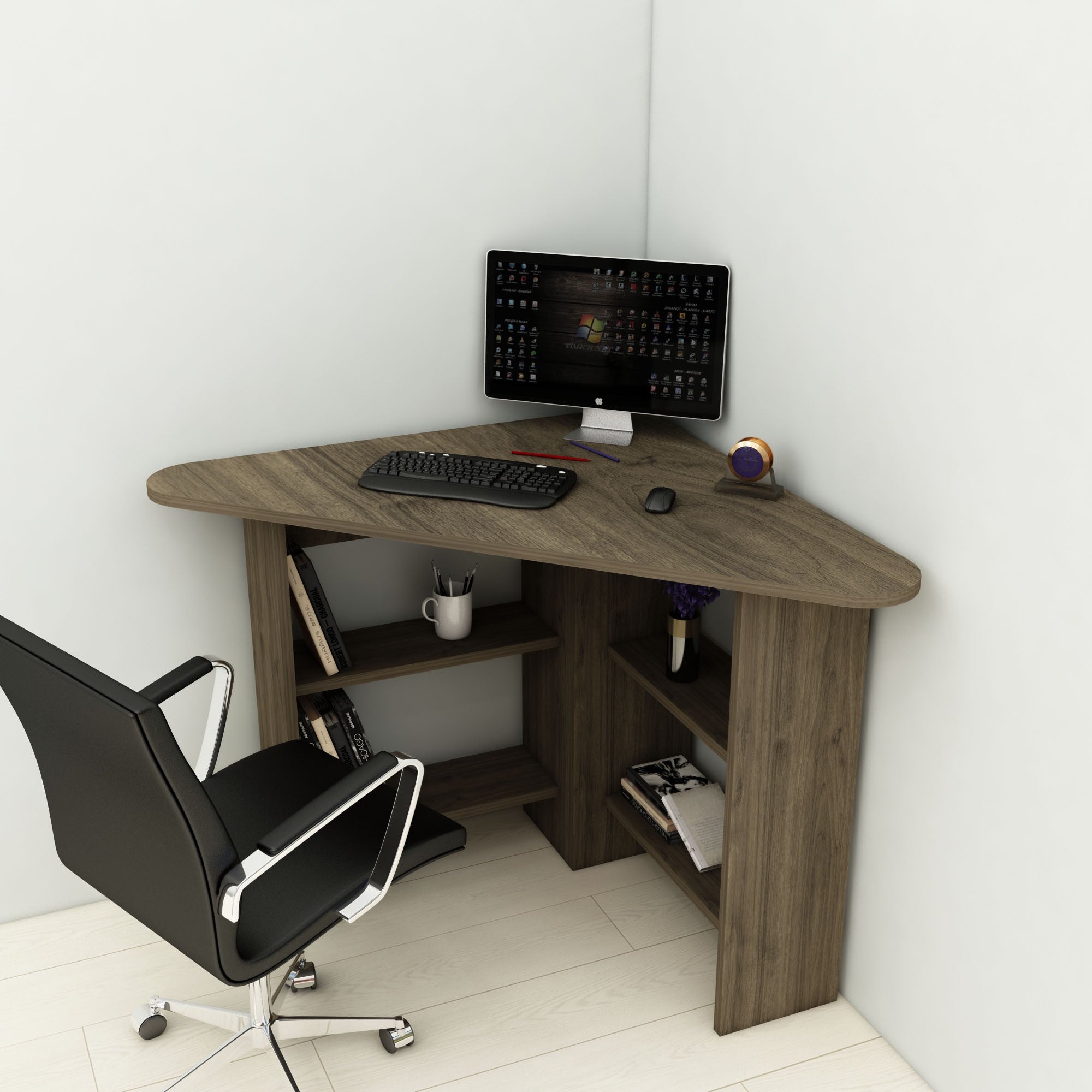 Secretária moderna – 80 x 73,8 x 80 cm – nogueira – painel de partículas revestido em melamina