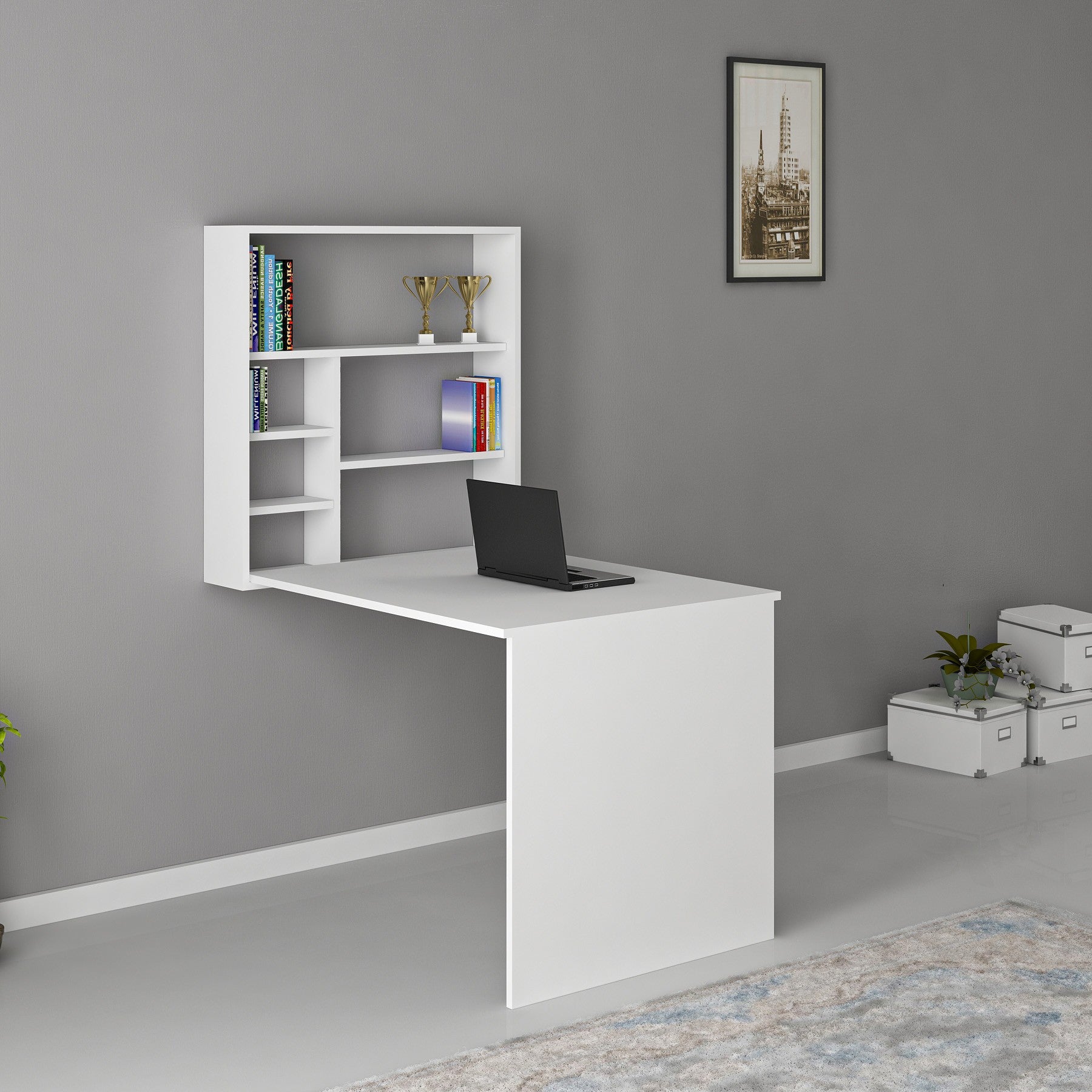 Secretária Moderna – 59x74x90cm – Branca – Aglomerado revestido em melamina