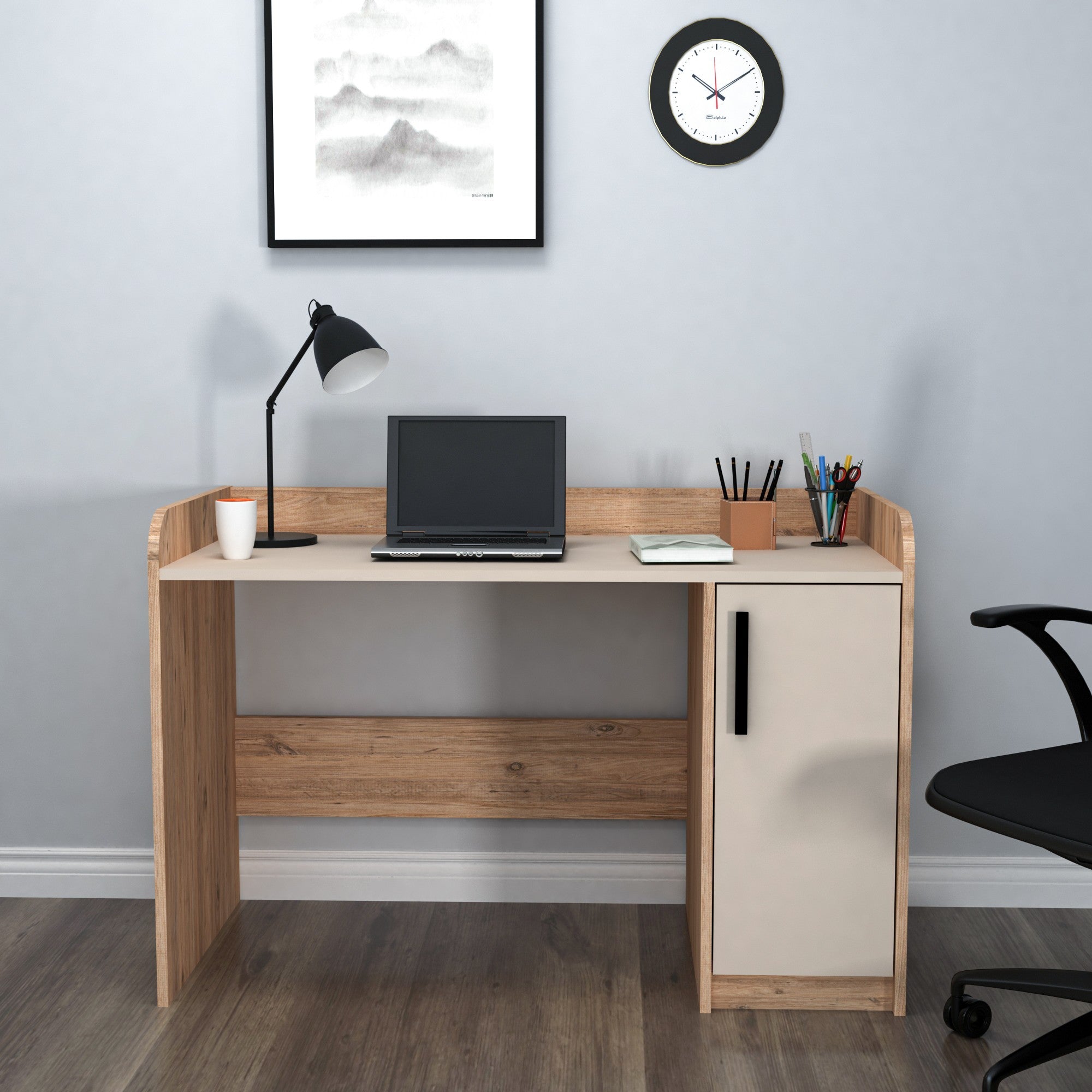 Secretária de Estudo – 123,6 cm x 83 cm x 23,6 cm – Bege e Pinheiro Atlântico – MDF