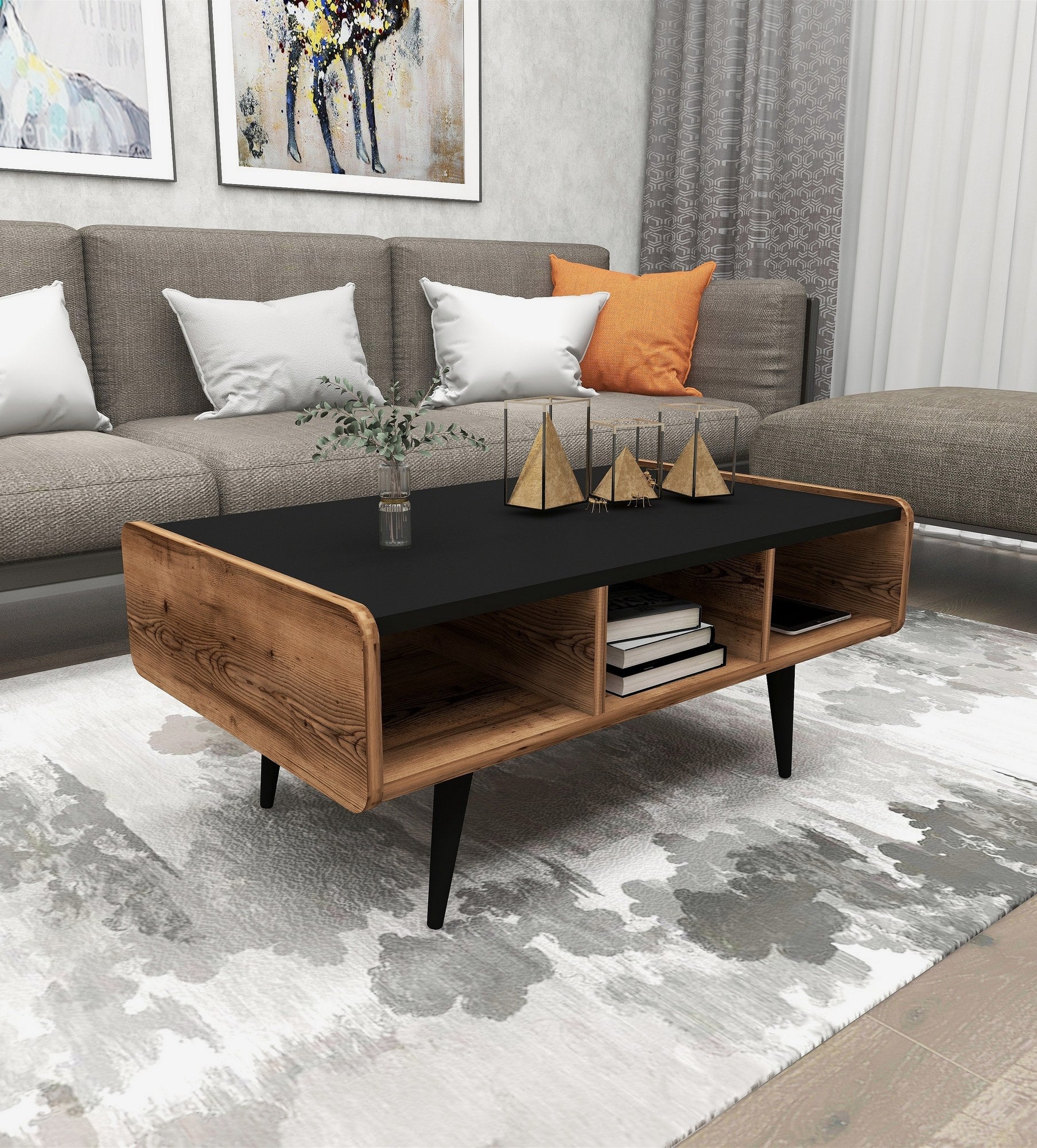 Mesa de Centro Elegante, Nogueira Clara, 90 x 56 x 40 cm | Painel de Partículas 100% Revestido em Melamina, 18 mm de Espessura | Elegante e Funcional para Sala de Estar