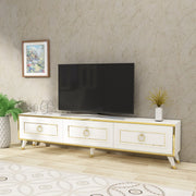 Móvel de TV – 180 x 29,5 x 45 cm – Branco e dourado – Painel de partículas revestido de melamina