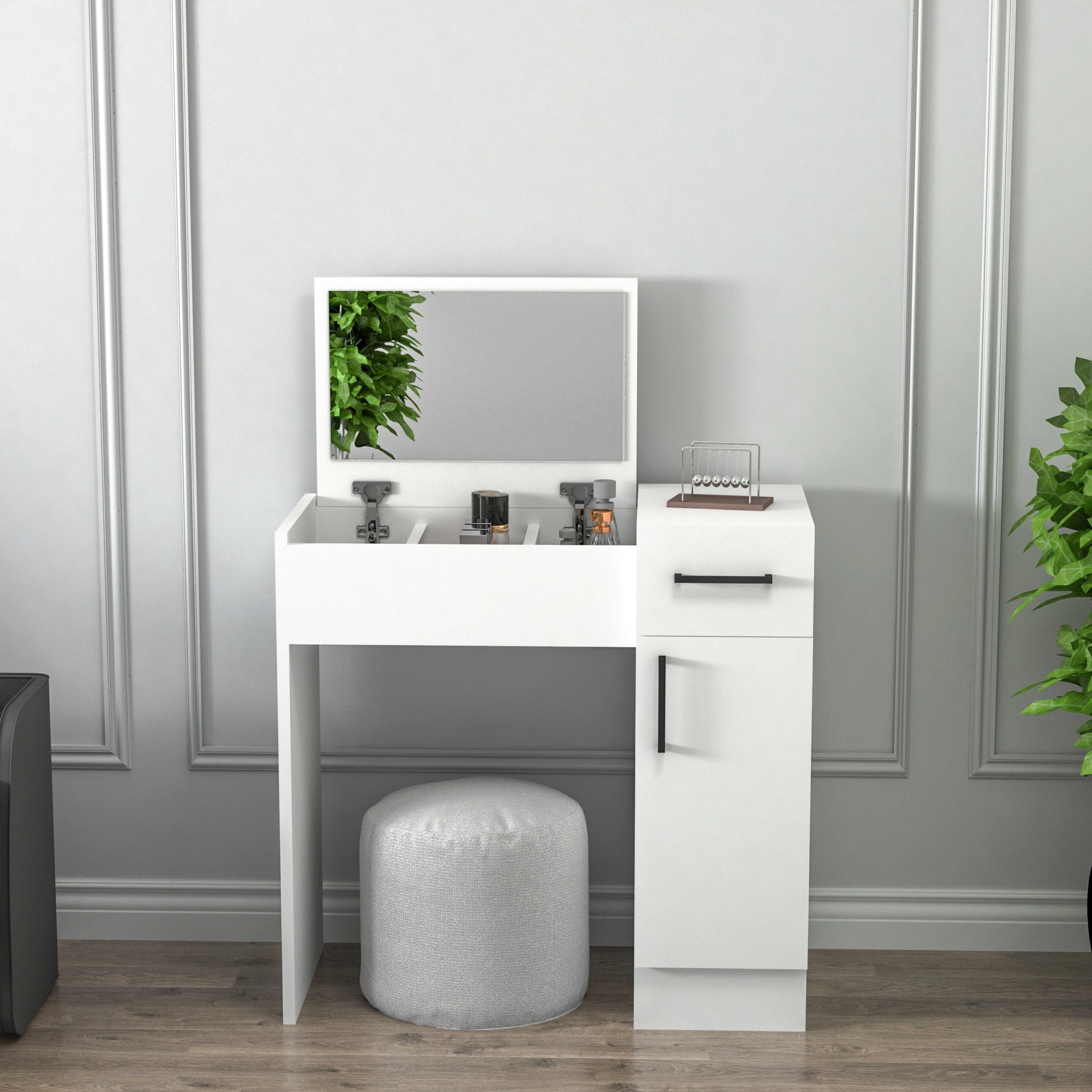 Toucador – 74,2 cm largura, 107,5 cm altura, 37,6 cm profundidade – Branca – Melamina