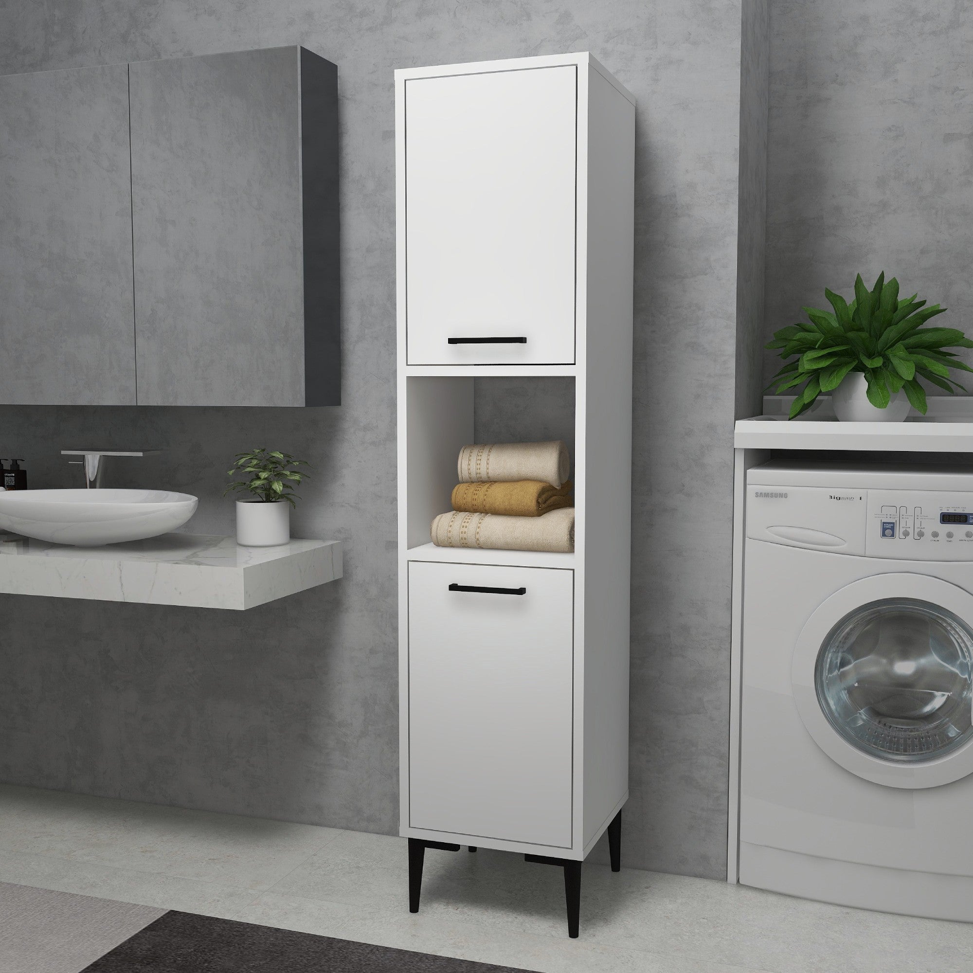 Armário multiusos – 35 cm x 153.6 cm x 35 cm – Branco – Painel de partículas revestido a melamina