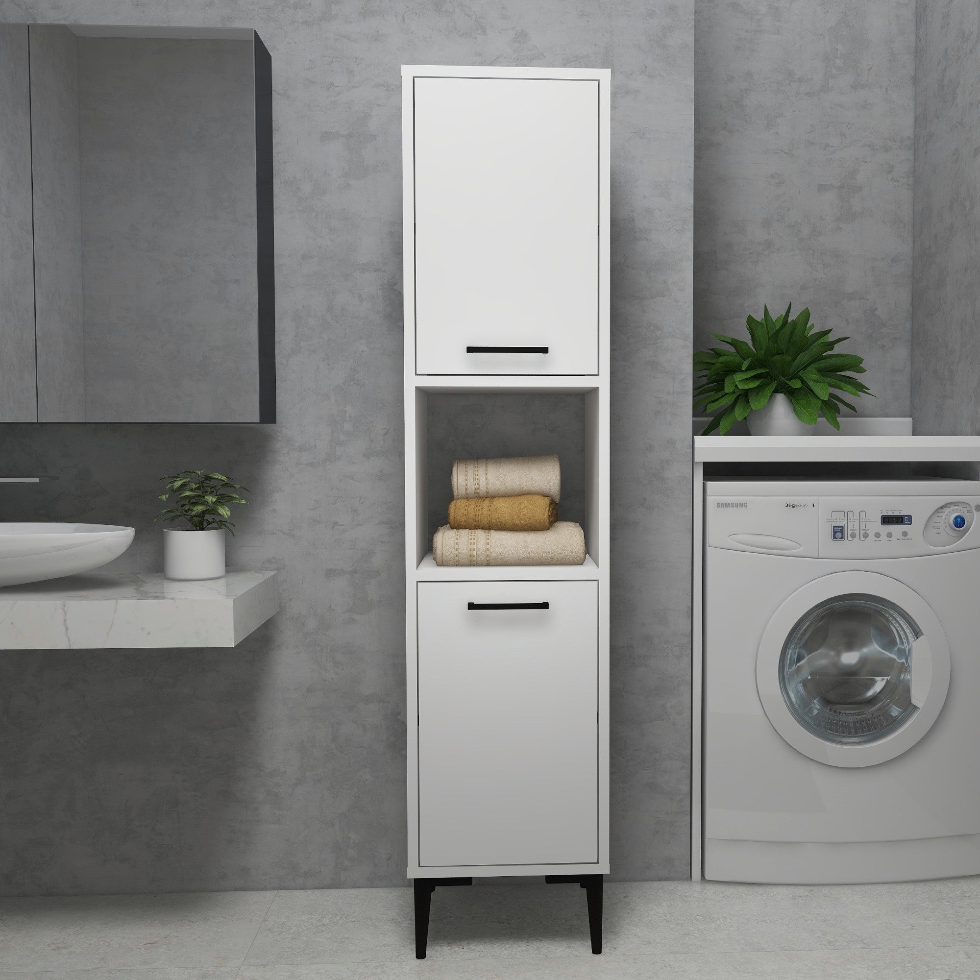 Armário multiusos – 35 cm x 153.6 cm x 35 cm – Branco – Painel de partículas revestido a melamina