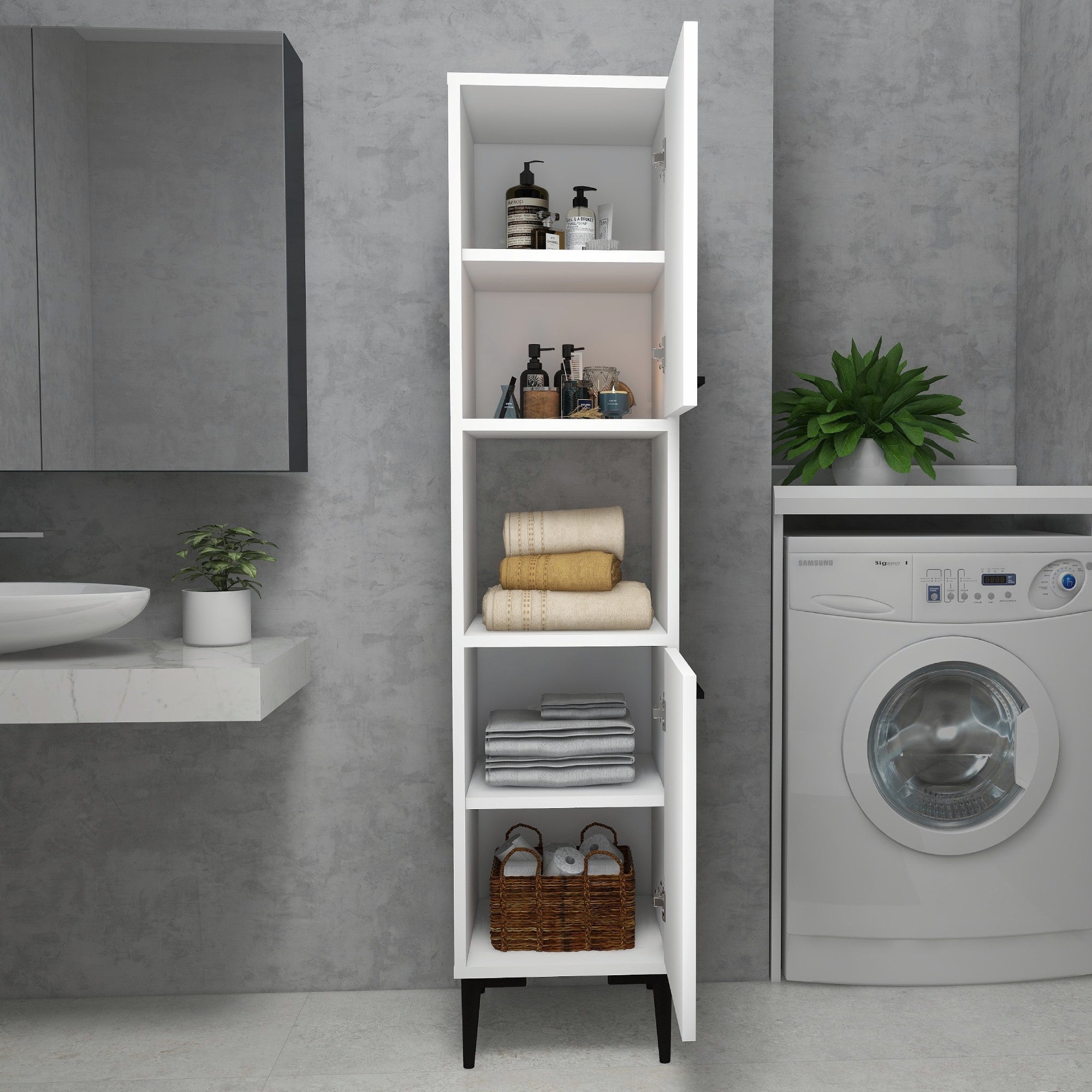 Armário multiusos – 35 cm x 153.6 cm x 35 cm – Branco – Painel de partículas revestido a melamina