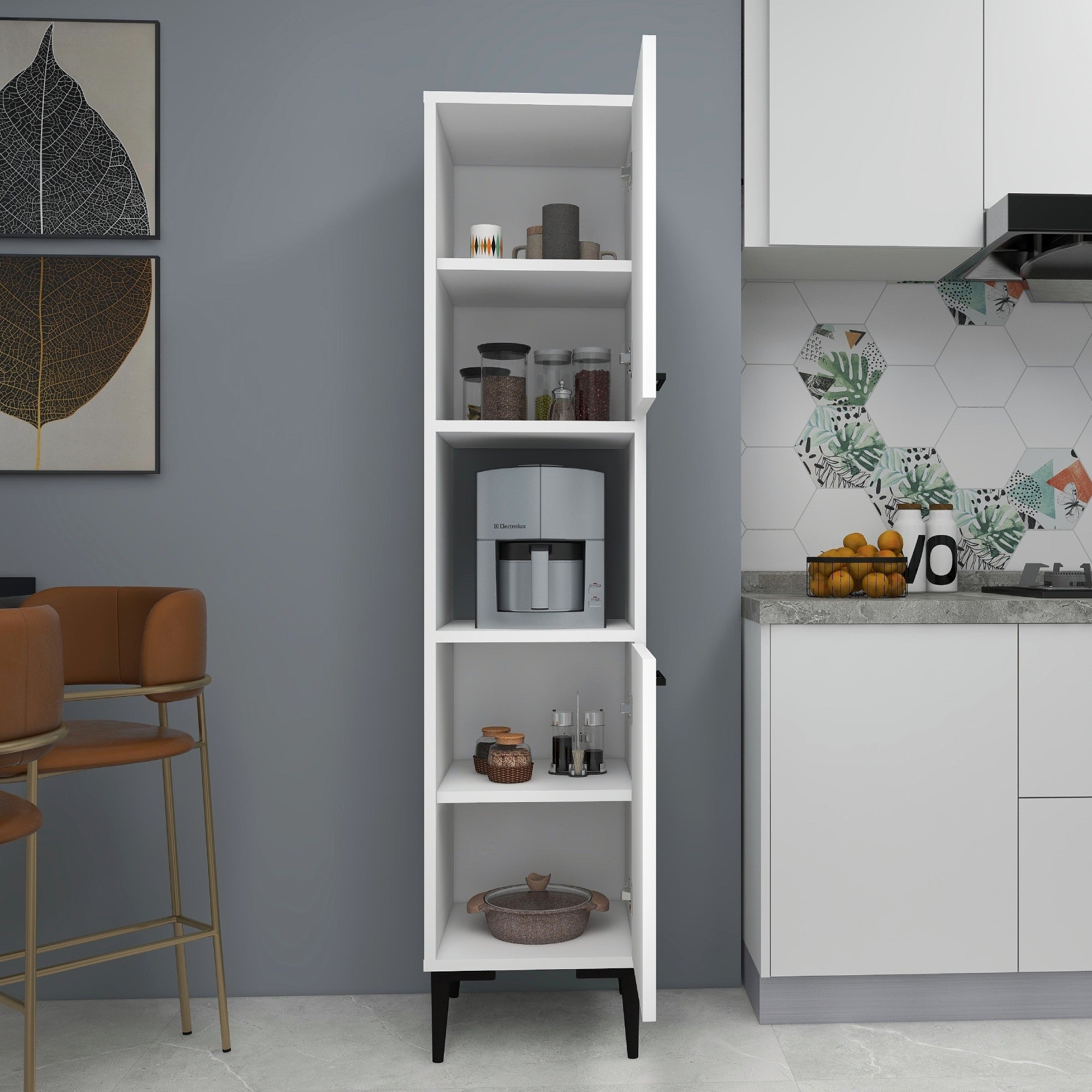 Armário multiusos – 35 cm x 153.6 cm x 35 cm – Branco – Painel de partículas revestido a melamina