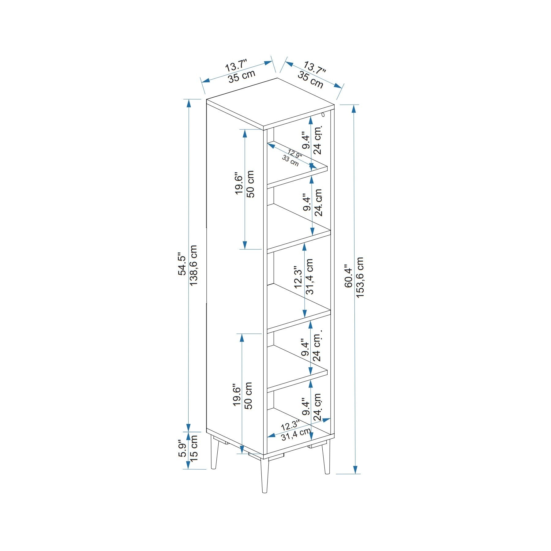 Armário multiusos – 35 cm x 153.6 cm x 35 cm – Branco – Painel de partículas revestido a melamina