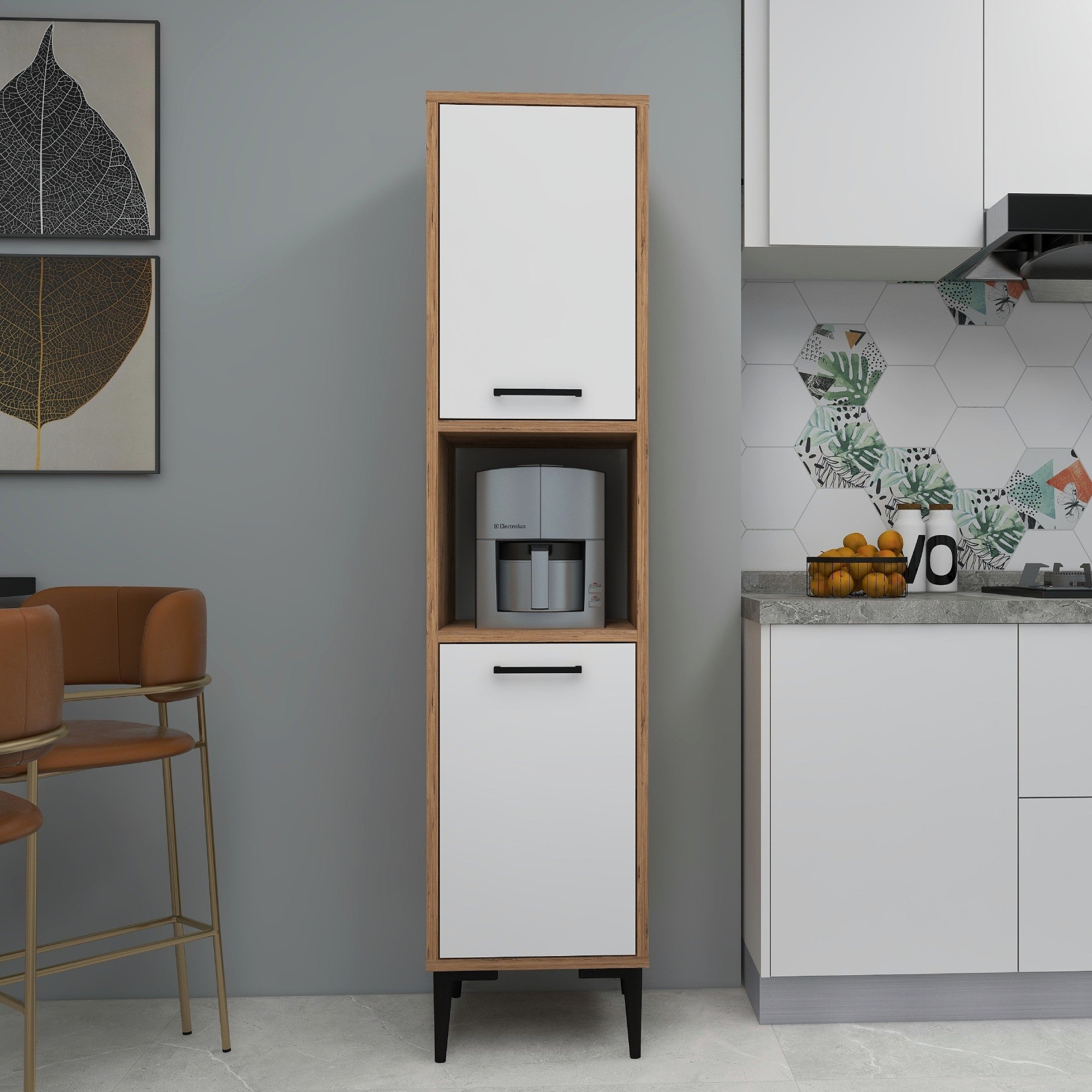 Armário multiuso - 35 cm x 153.6 cm x 35 cm - Branco e Pinho Atlântico - Painel de partículas