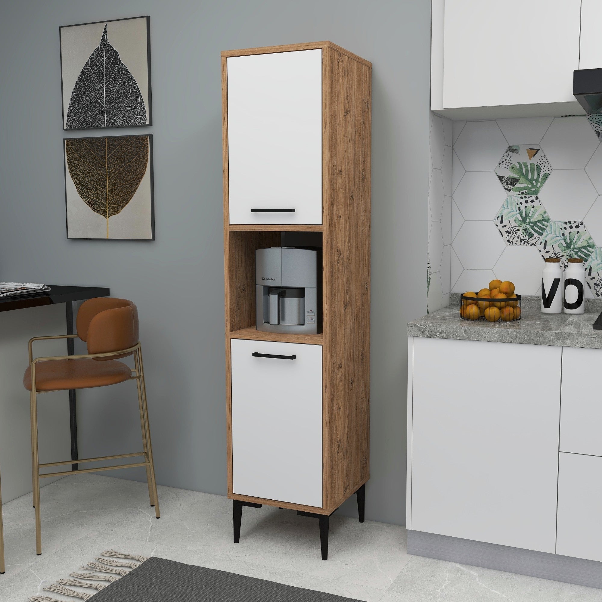 Armário multiuso - 35 cm x 153.6 cm x 35 cm - Branco e Pinho Atlântico - Painel de partículas