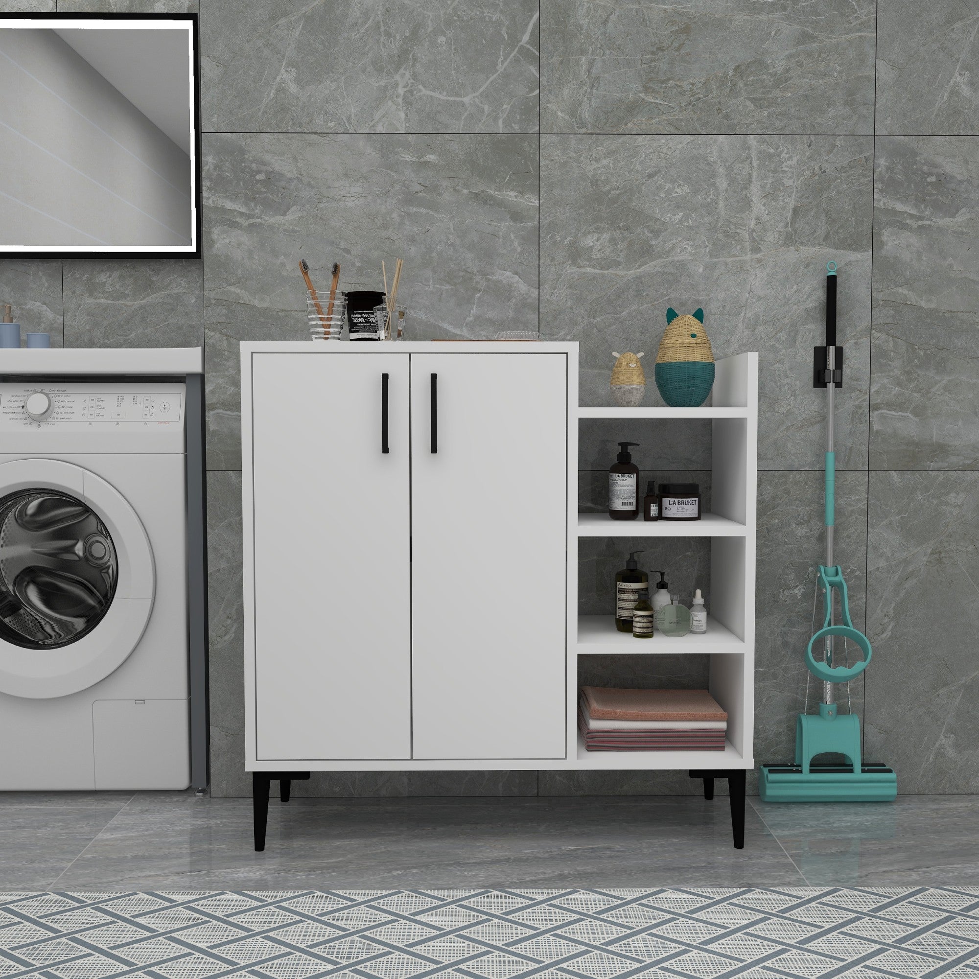 Armário multiuso – 90cm x 90.6cm x 29.6cm – Branco – Painel de partículas revestido a melamina