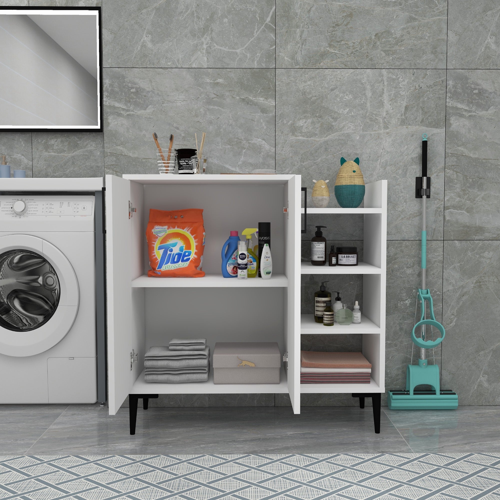 Armário multiuso – 90cm x 90.6cm x 29.6cm – Branco – Painel de partículas revestido a melamina