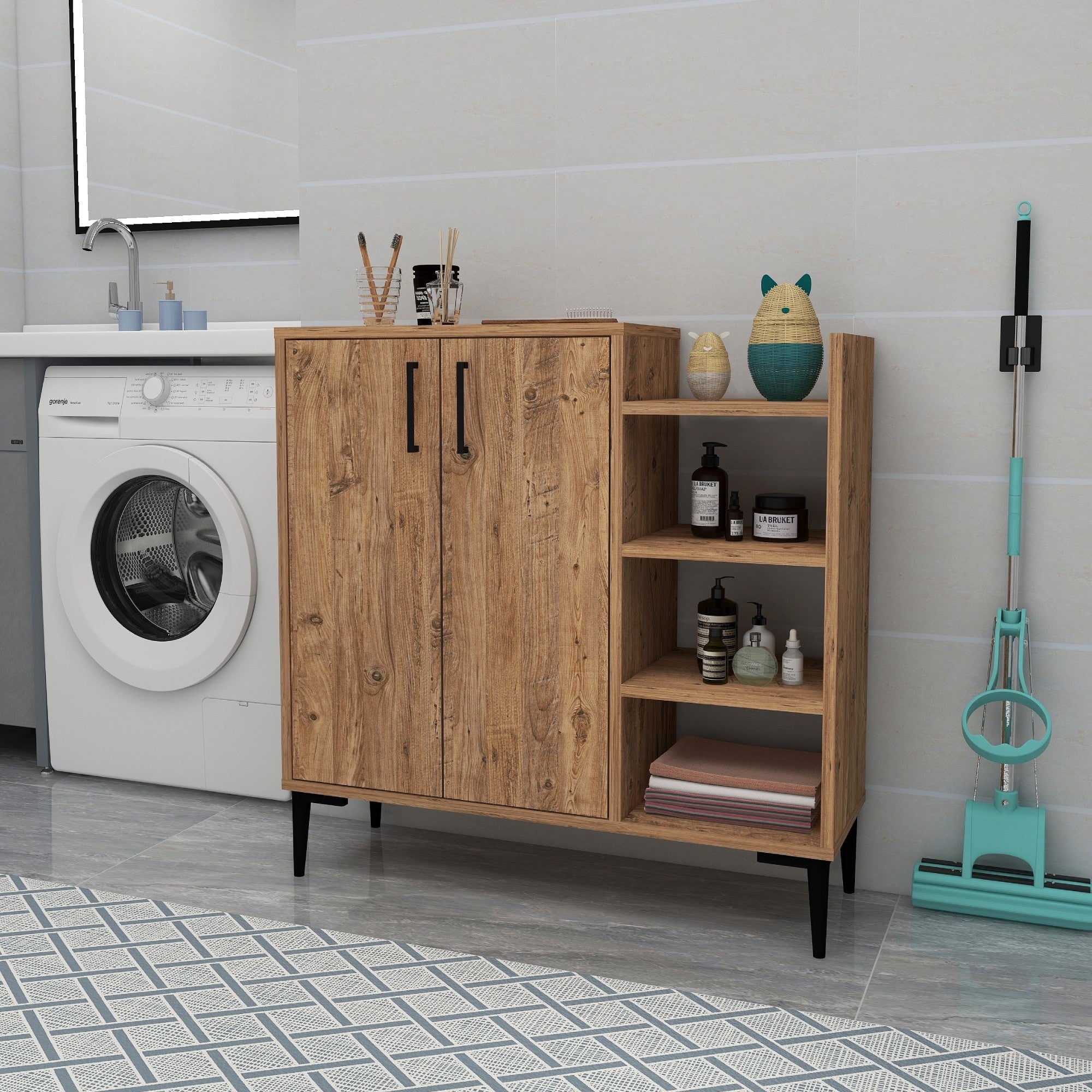 Armário multiuso – 90cm x 90.6cm x 29.6cm – Pinho Atlântico – Painel de partículas