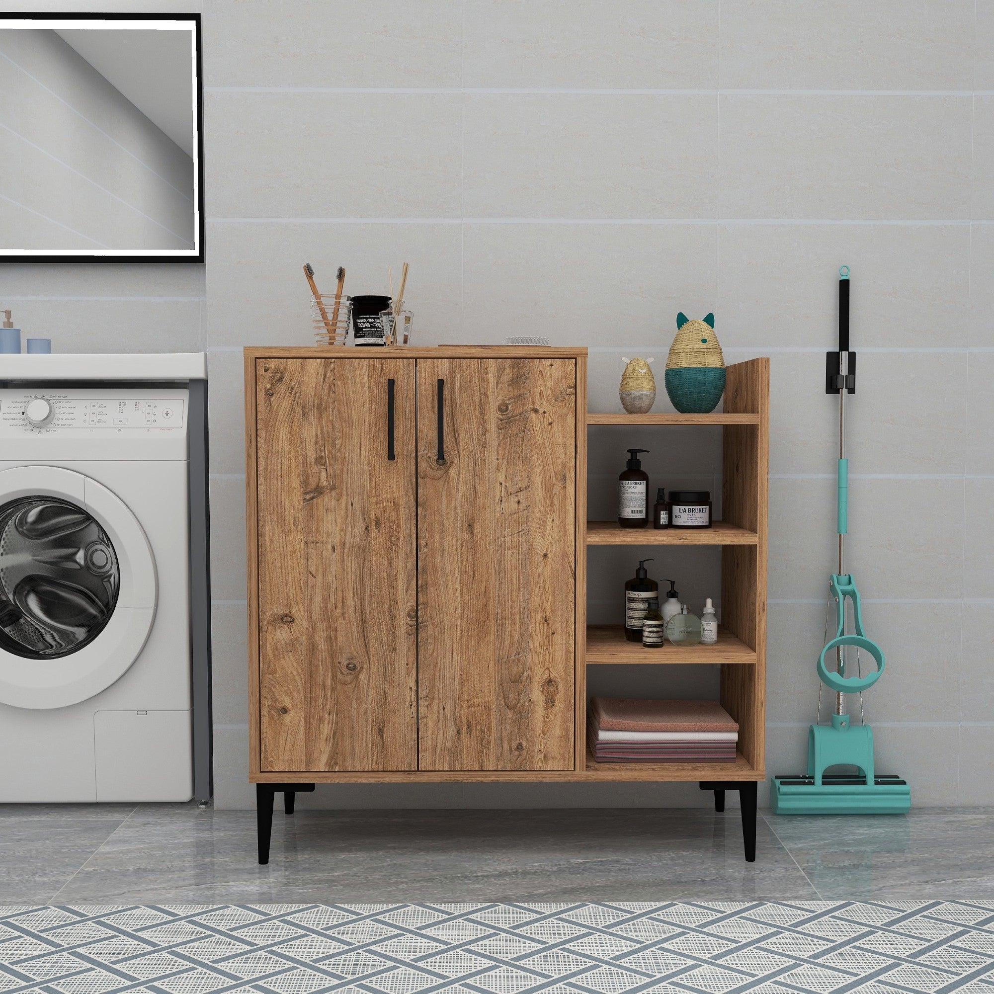 Armário multiuso – 90cm x 90.6cm x 29.6cm – Pinho Atlântico – Painel de partículas