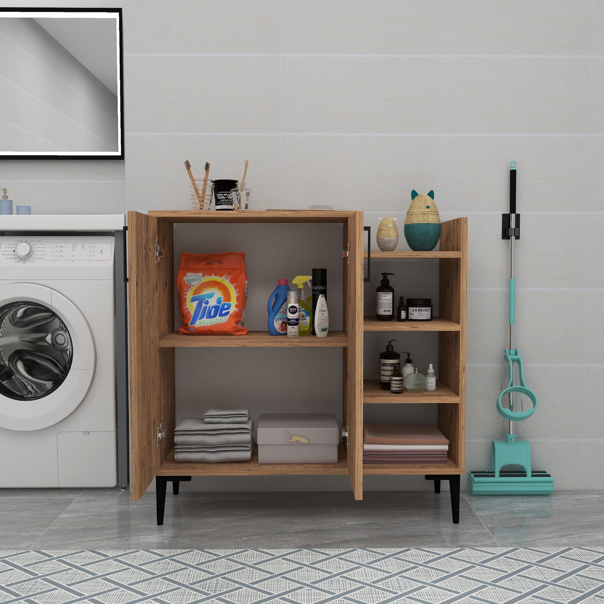 Armário multiuso – 90cm x 90.6cm x 29.6cm – Pinho Atlântico – Painel de partículas