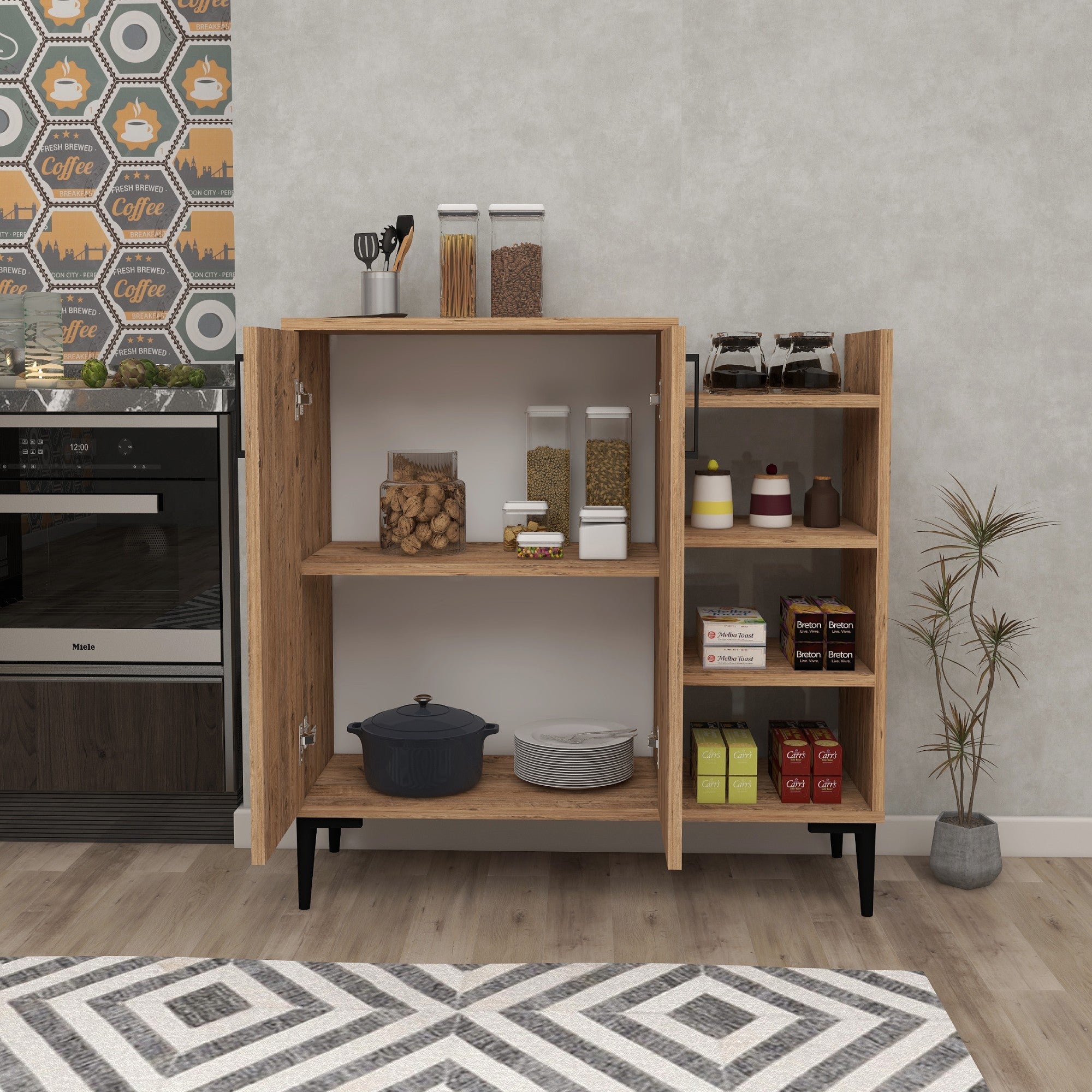 Armário multiuso – 90cm x 90.6cm x 29.6cm – Pinho Atlântico – Painel de partículas