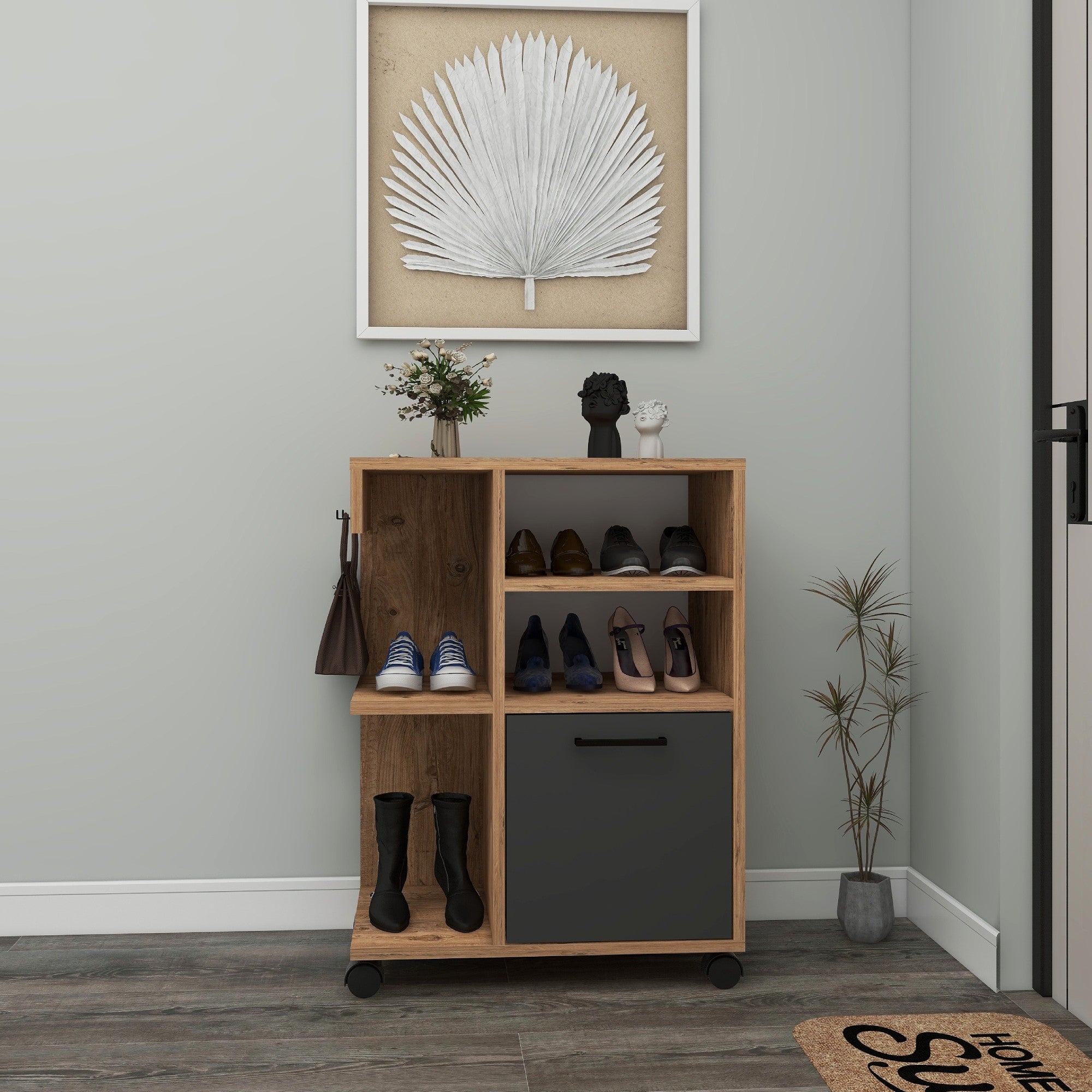 Armário multiusos – 60 cm x 80.9 cm x 35 cm – Pinho Atlântico e Antracite – Painel de partículas revestido a melamina