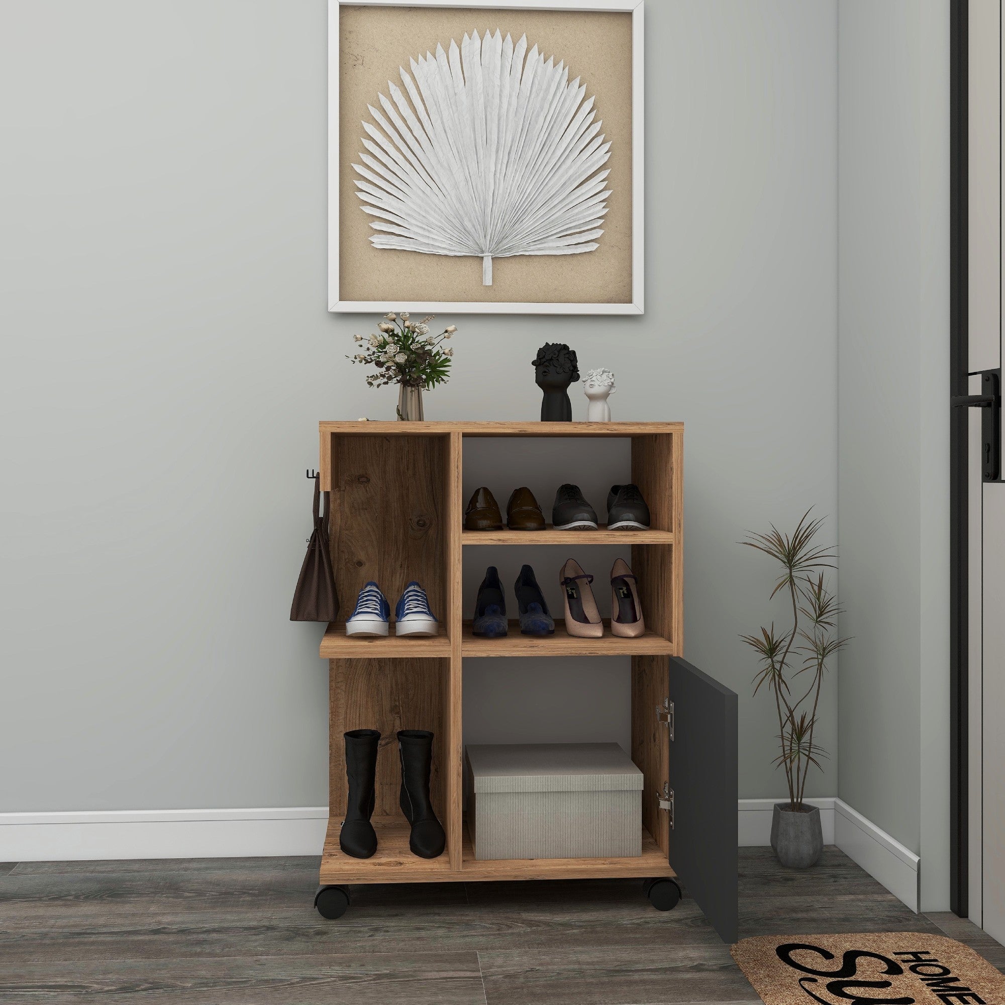 Armário multiusos – 60 cm x 80.9 cm x 35 cm – Pinho Atlântico e Antracite – Painel de partículas revestido a melamina