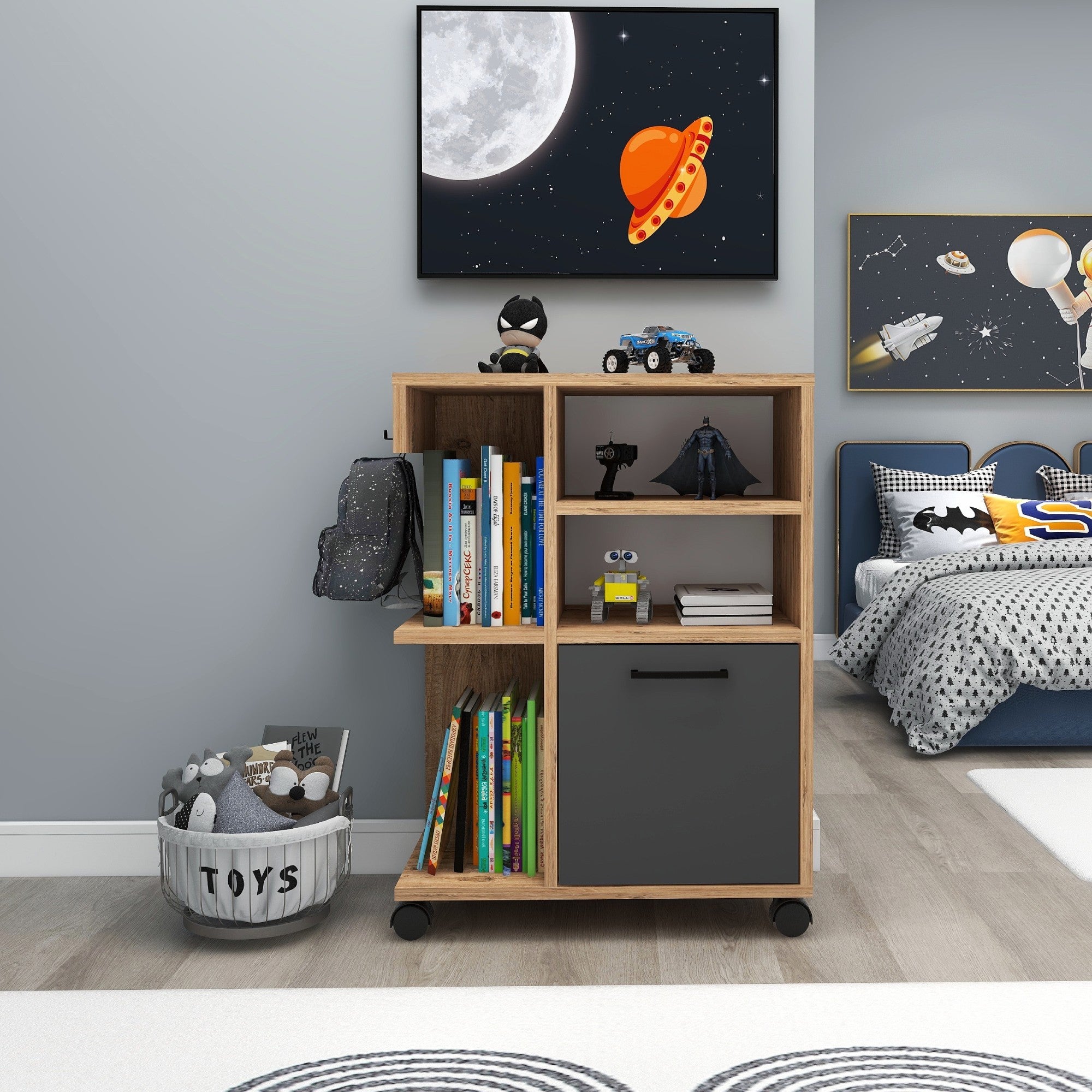 Armário multiusos – 60 cm x 80.9 cm x 35 cm – Pinho Atlântico e Antracite – Painel de partículas revestido a melamina