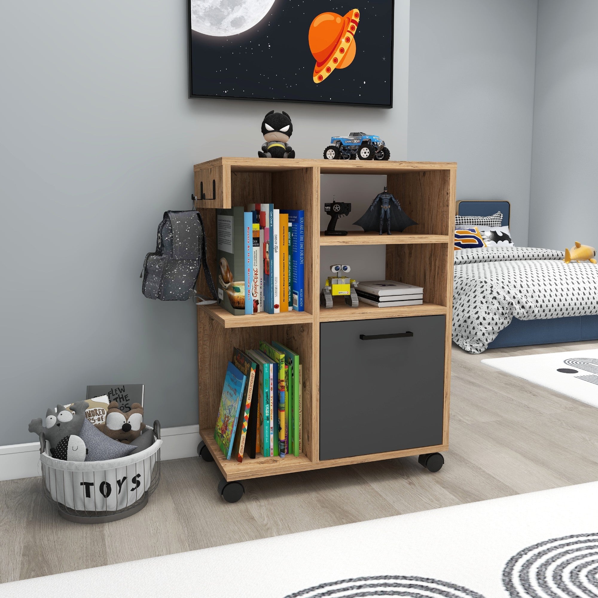 Armário multiusos – 60 cm x 80.9 cm x 35 cm – Pinho Atlântico e Antracite – Painel de partículas revestido a melamina