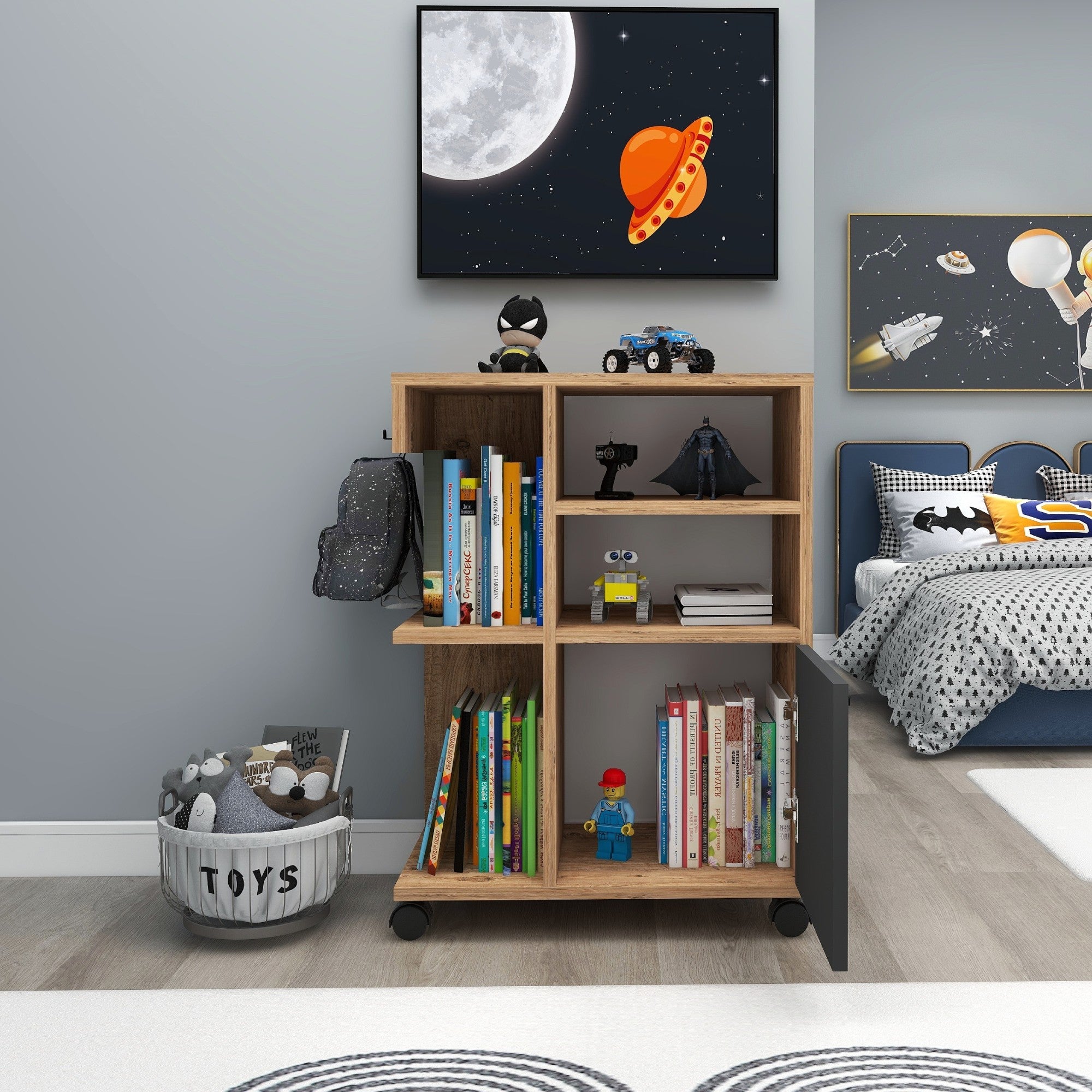 Armário multiusos – 60 cm x 80.9 cm x 35 cm – Pinho Atlântico e Antracite – Painel de partículas revestido a melamina