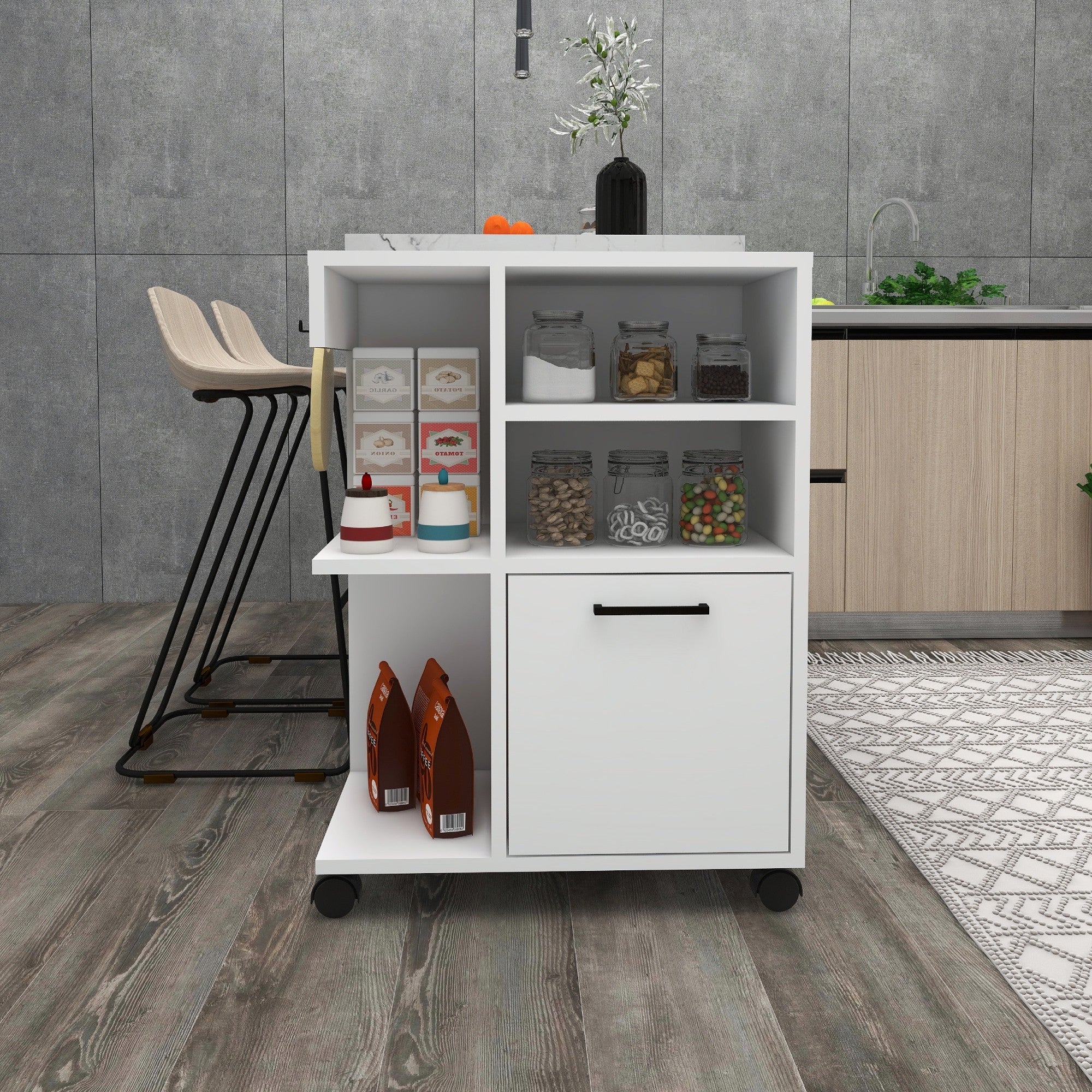 Armário multiusos – 80.9cm x 60cm x 35cm – Branco – Painel de partículas revestido a melamina