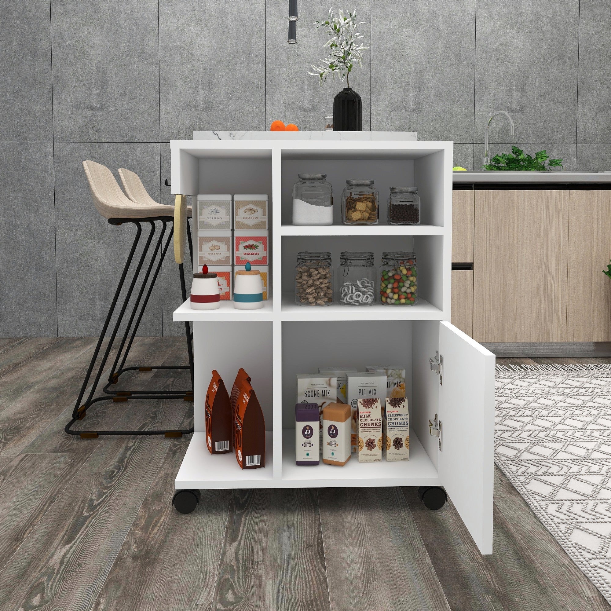 Armário multiusos – 80.9cm x 60cm x 35cm – Branco – Painel de partículas revestido a melamina