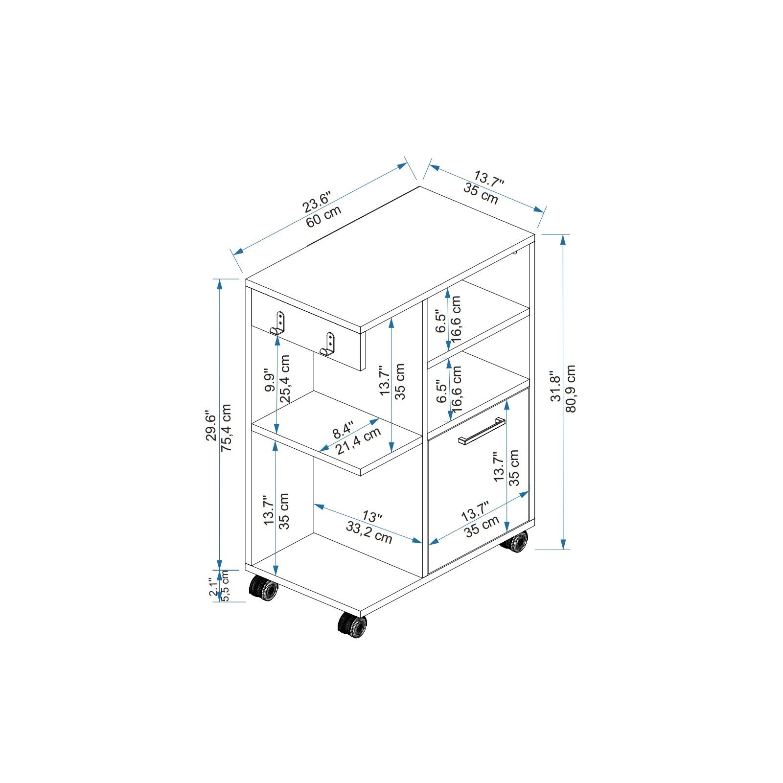 Armário multiusos – 80.9cm x 60cm x 35cm – Branco – Painel de partículas revestido a melamina