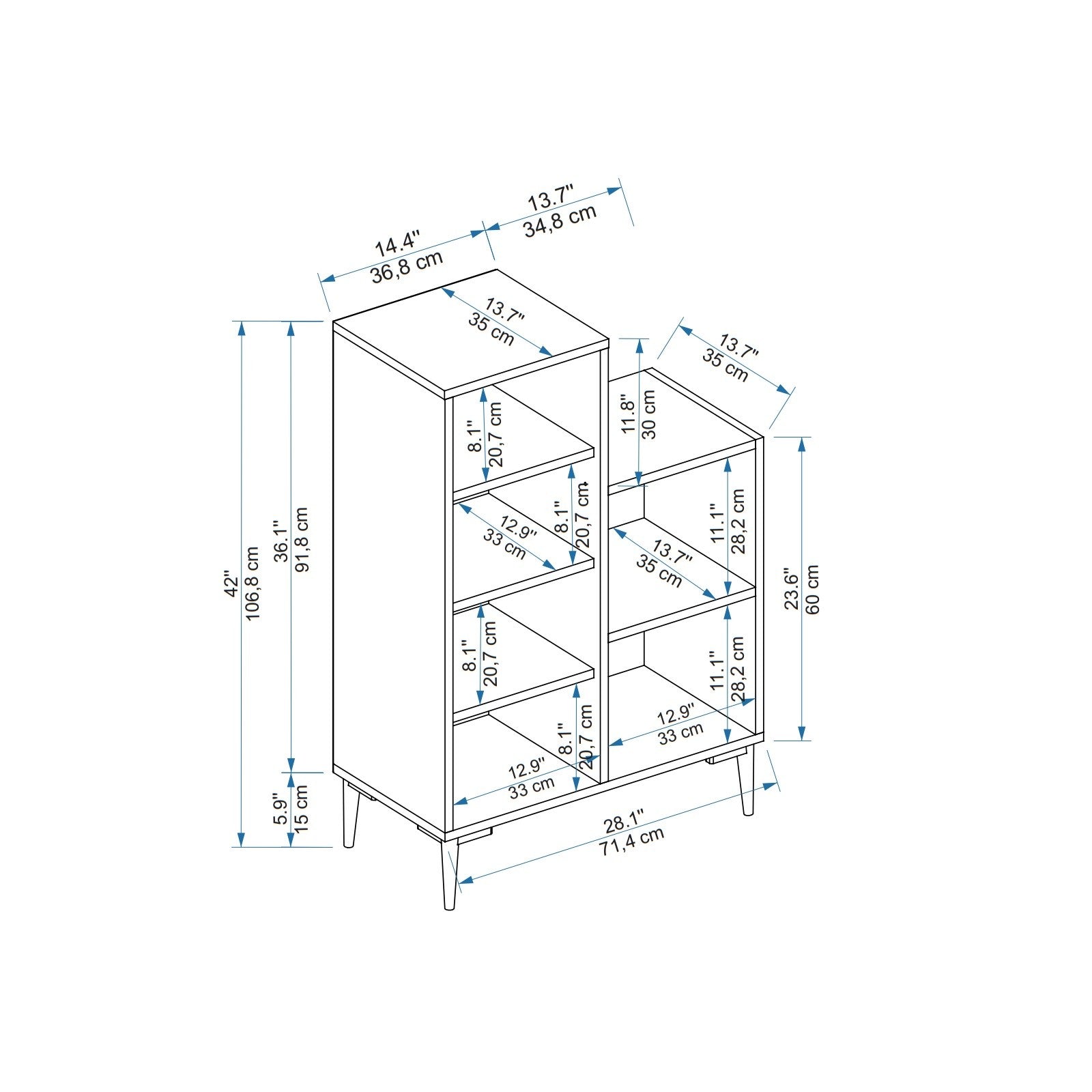 Armário multiuso – 106.8cm x 71.4cm x 35cm – Pinho Atlântico e Antracite – Painel de partículas revestido a melamina